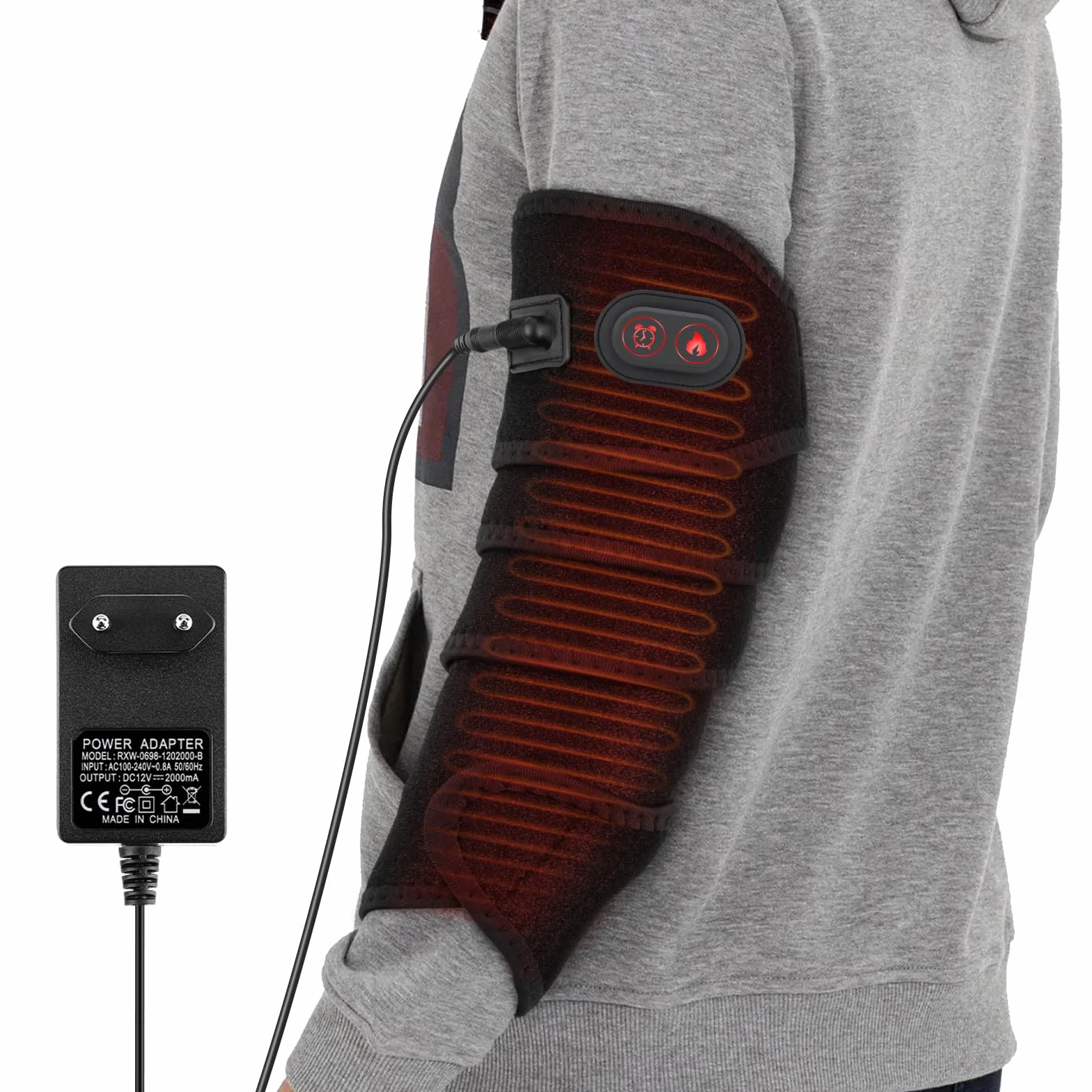 Envoltura De Almohadilla Térmica Para Brazo, Almohadilla Térmica Para Tobillo Pierna Codo Muñeca, Cinturón Envolvente Térmico Con 4 Niveles De Calefacción, 3 Ajustes De Tiempo, Adaptador -Negro