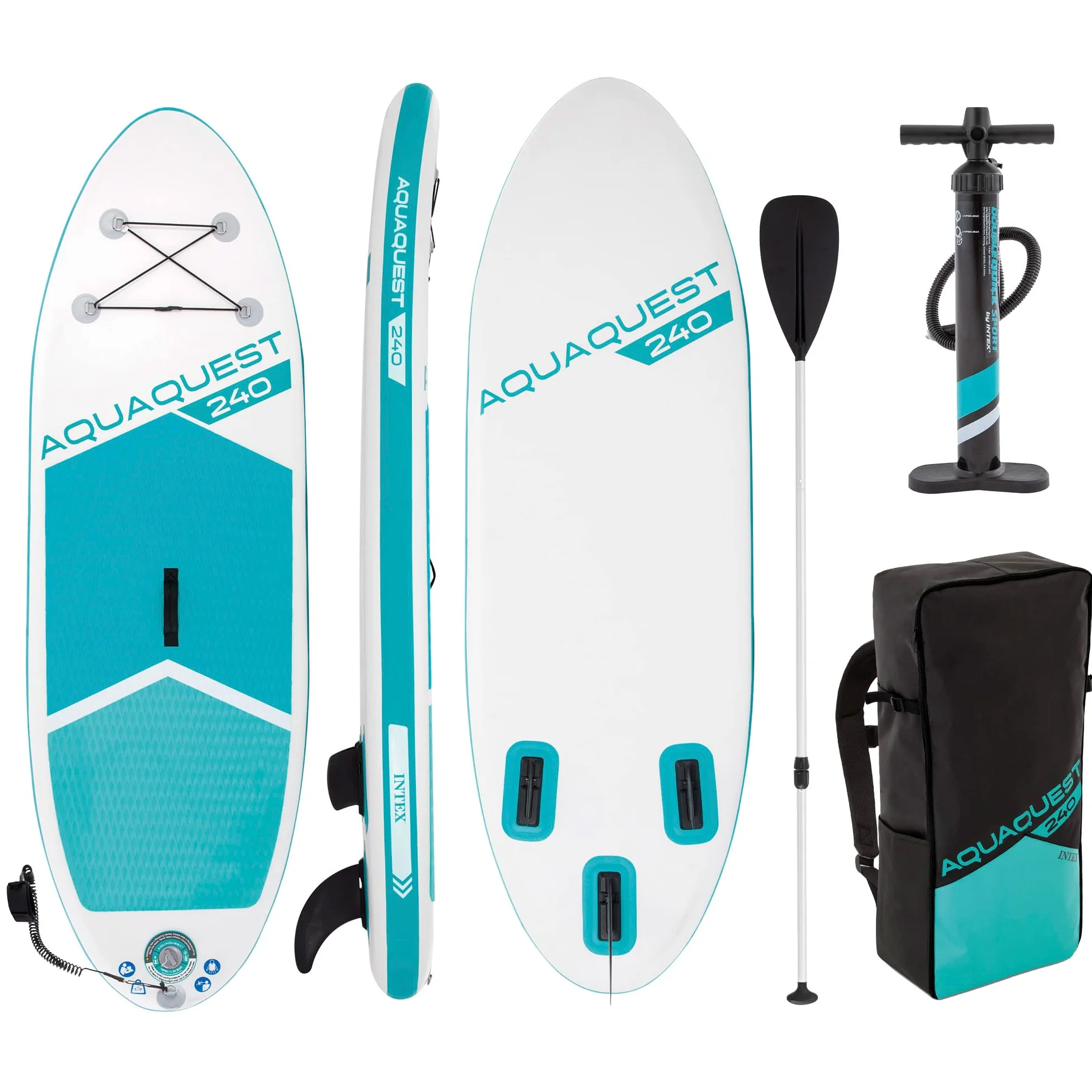 INTEX 68241 - Tabla Paddle Surf Hinchable para niños, Almohadilla Antideslizante, Medidas 244x76x13cm, Incluye Bomba de hinchado c/manómetro, 3 quillas extraíbles, 1 Remo con Mango de Aluminio