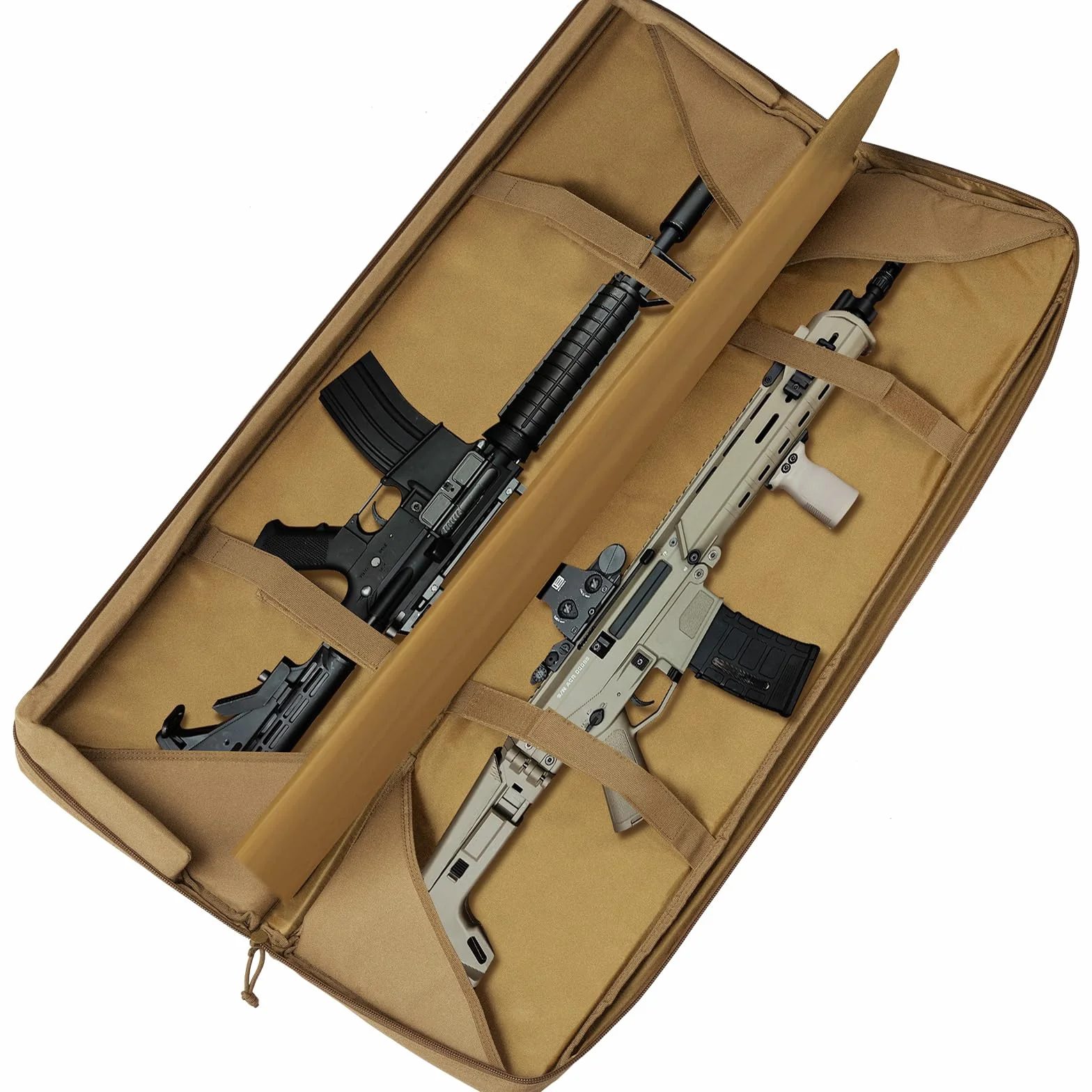 VEVOR Estuche para Rifle Bolsa Táctica Larga para Transporte de Armas 107cm con Sistema MOLLE Funda para Rifle con Correa para Hombro Cremallera con Cerradura para 2 Rifles 102cm y 2 Pistolas, Marrón