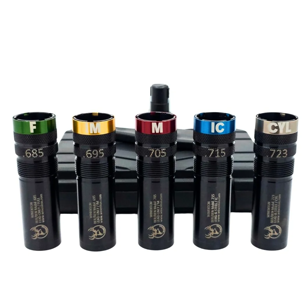 Juego de tubos de estrangulamiento extendidos compatibles con BER/Ben Mobil para escopetas de 12 Ga, 5 tubos de estrangulamiento, negro, anillos codificados por colores