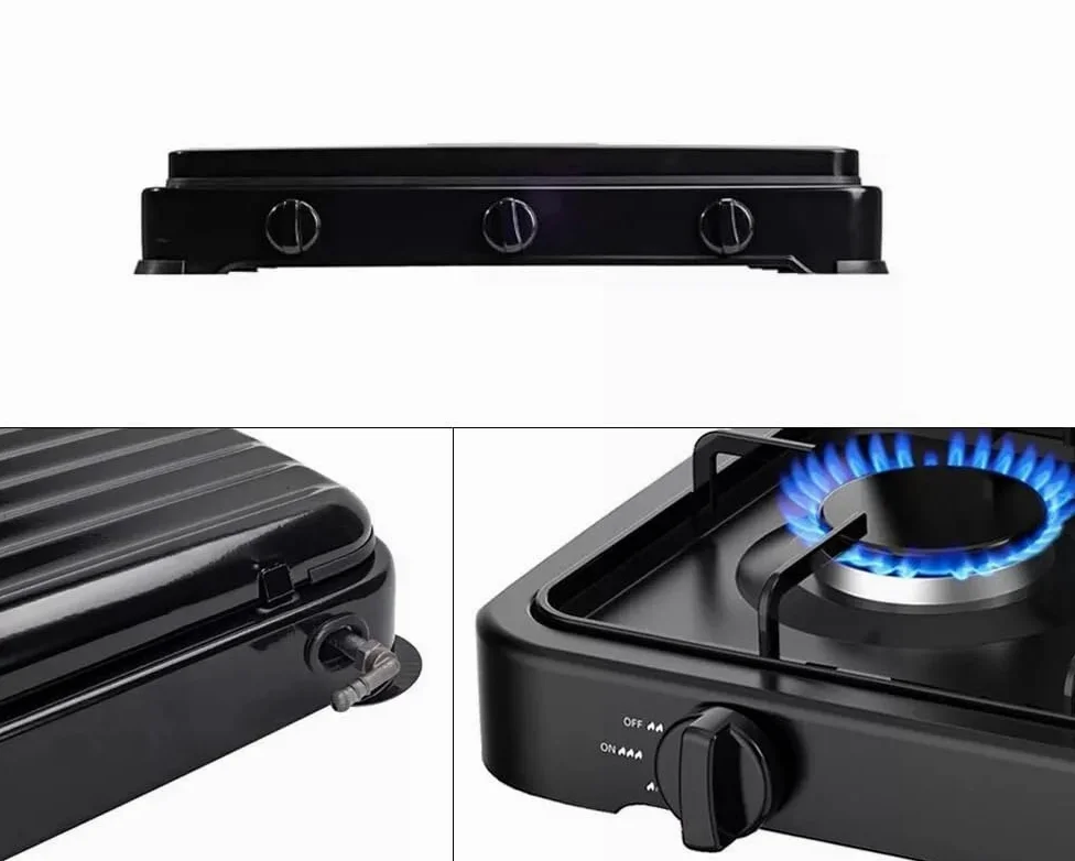 Hornillo de gas GPL cocina camping casa 3 quemadores placa negra