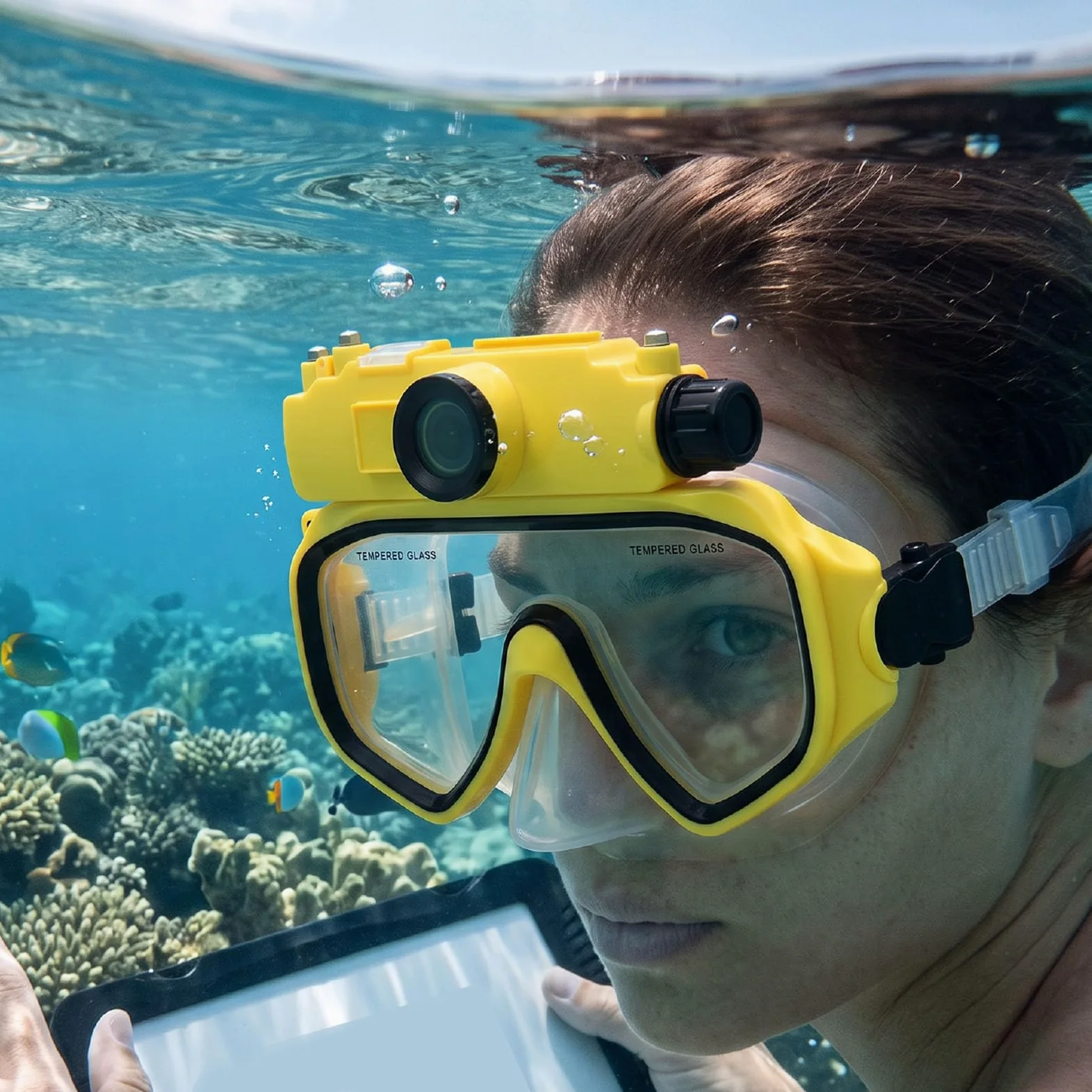 Gafas de Buceo para Snorkel con Cámara 2K 5MP | Gafas de Natación para Apnea, Resistente Al Agua, 15M, Gran Angular de 100 Grados, Antivibración, Aplicación WiFi