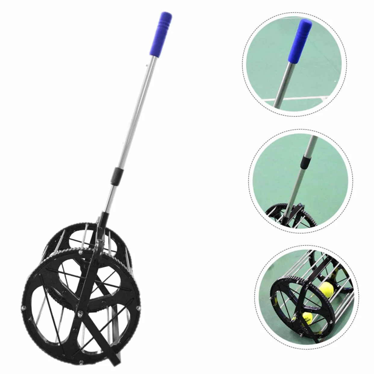 WOONEKY Cesta Recoge Pelotas Tenis Ajustable con Ruedas Capacidad Bolas para Entrenamiento Sin Agacharse