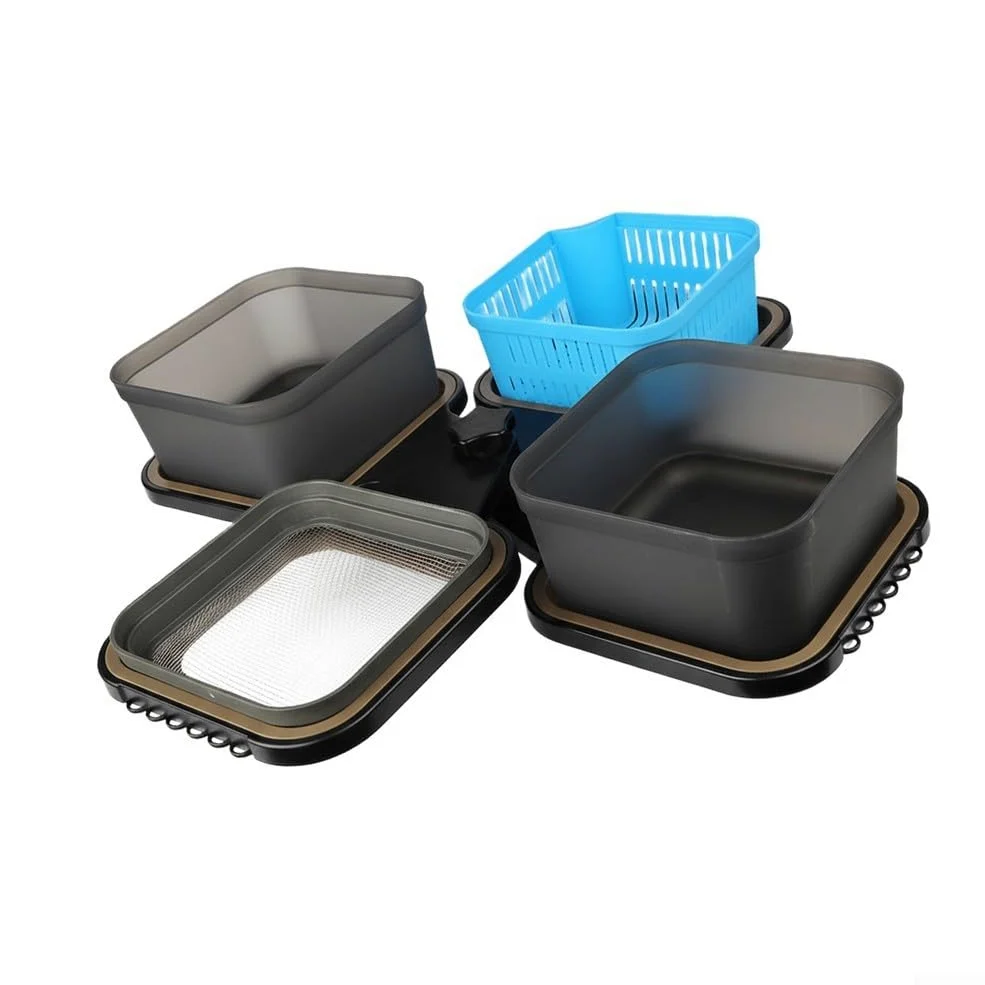 Caja de almacenamiento de cebo de pesca, juego de caja de aparejos compacta con recipientes de 600 ml y 1600 ml para boilies, aparejos de pelo y equipo pequeño, organizador ABS impermeable para pesca