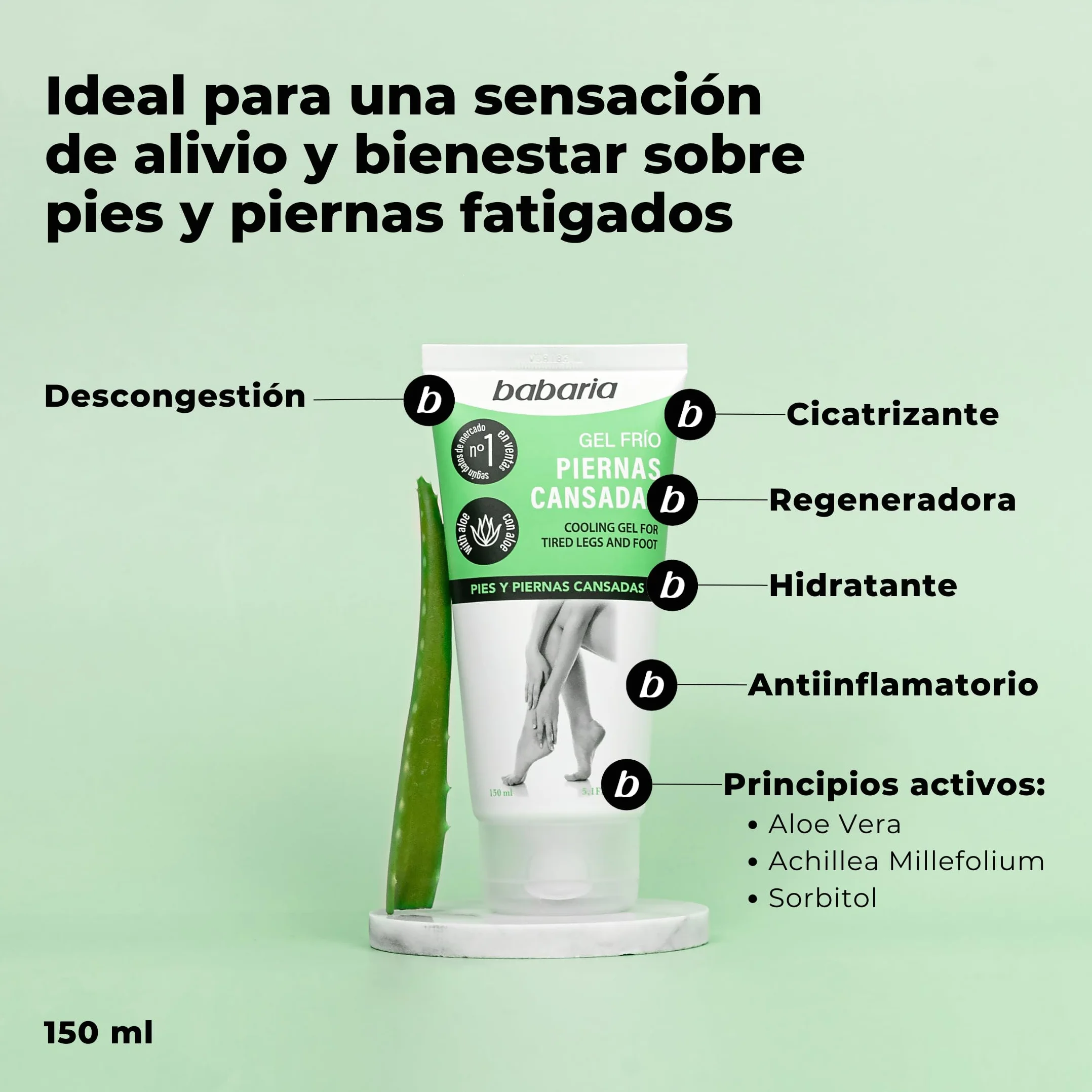 Babaria Gel Frio Piernas Cansadas 150ml Crema Antiinflamatoria Hidratante Aloe Vera Circulacion