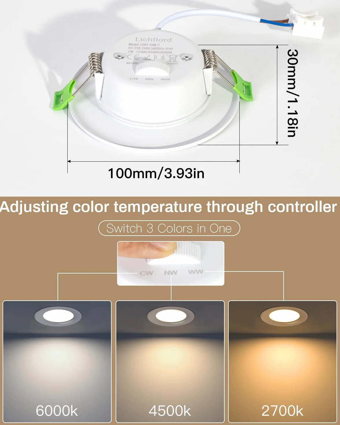 Foco LED empotrable IP44 7W 700lm 2700K-6000K ajustable blanco lote 10 unidades