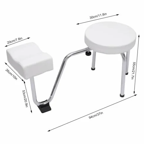 Taburete de Pedicura 2 en 1 con Reposapiés Ajustable, Almohadilla de PVC para Salón de Belleza