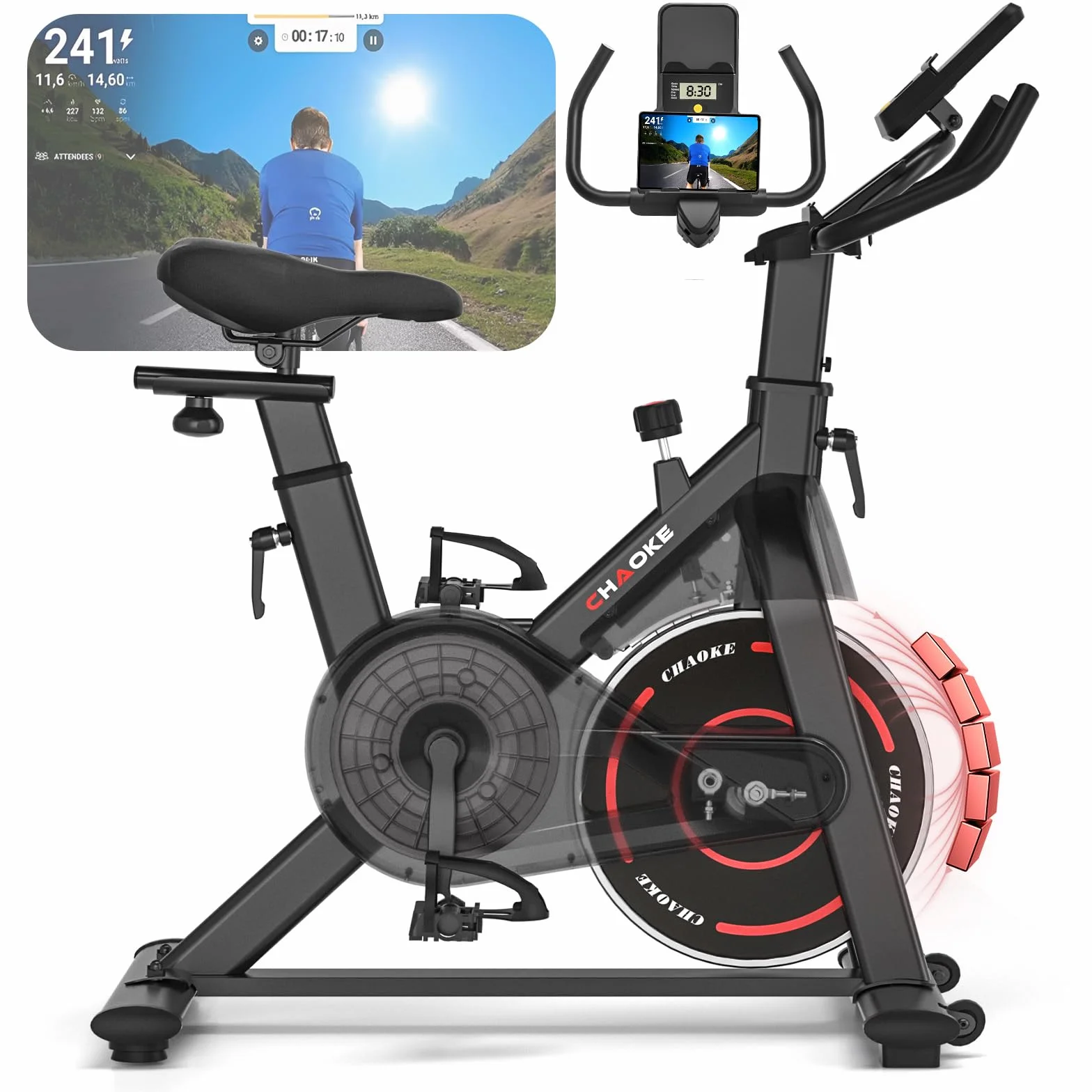 CHAOKE Bicicleta Estática Magnética con APP, Bicicleta de Spinning Profesional para Casa, Entrenamiento de Ciclo Indoor Silencioso, Asiento Ergonómico, Pantalla LCD, Carga 150kg