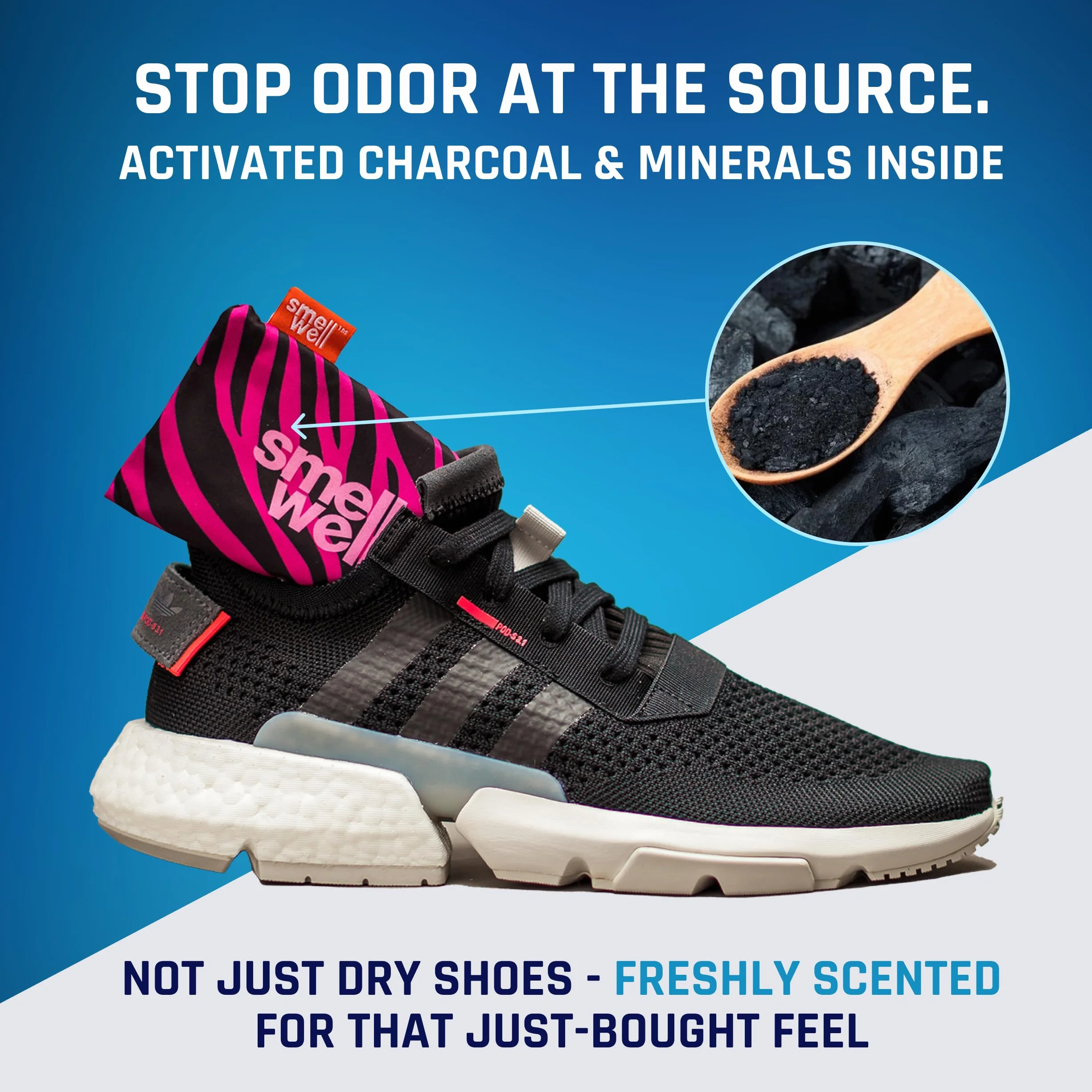 SmellWell Active Eliminador de olores zapatos carbón activo bambú absorbe humedad 1 par 2 x 50 g