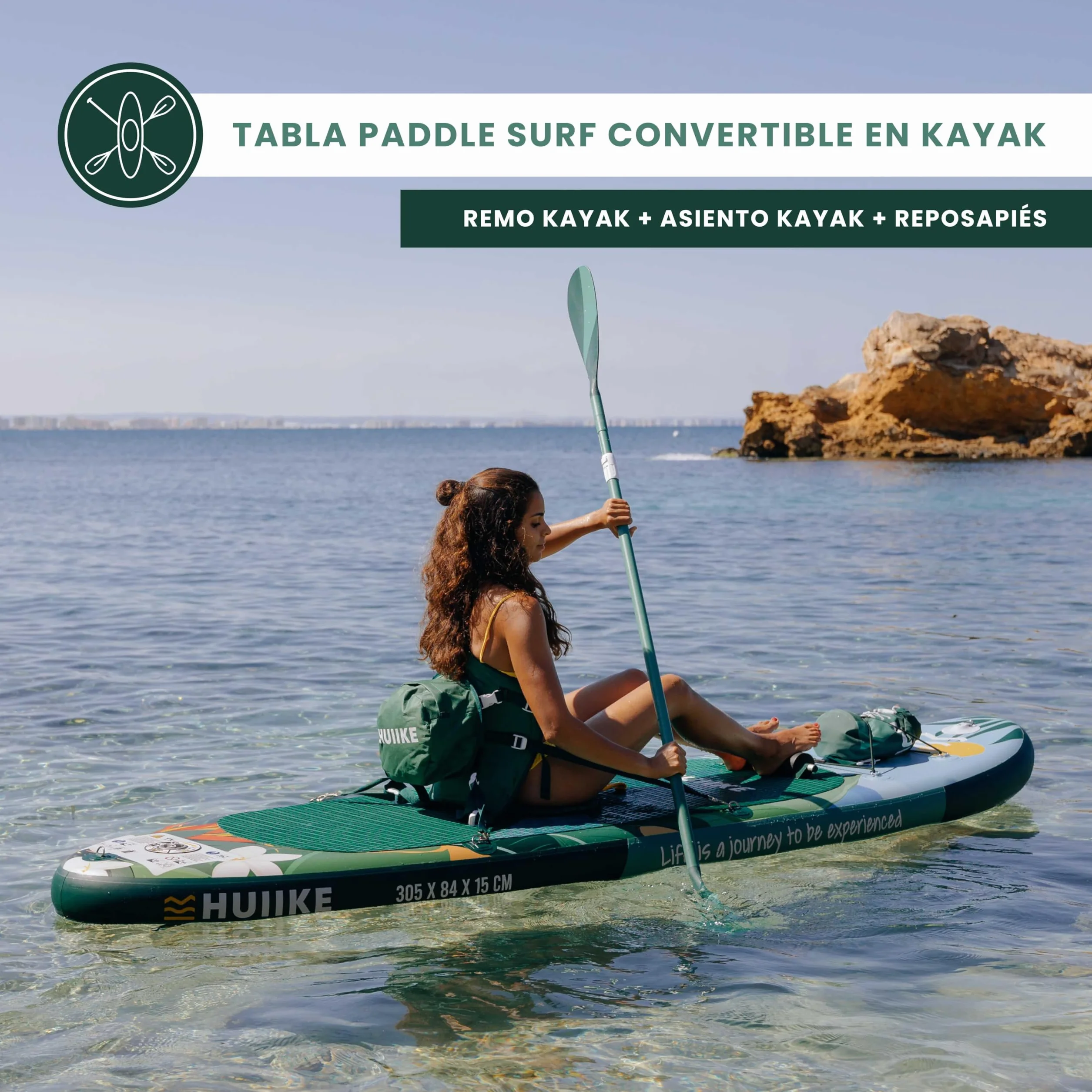 HUIIKE Tabla Paddle Surf Hinchable con Accesorios Incluidos, Remo, Quillas, Inflador. Stand Up Paddle Board Gran Estabilidad y Resistencia. 305 x 84 x 15 cm, Soporta hasta 130 kg