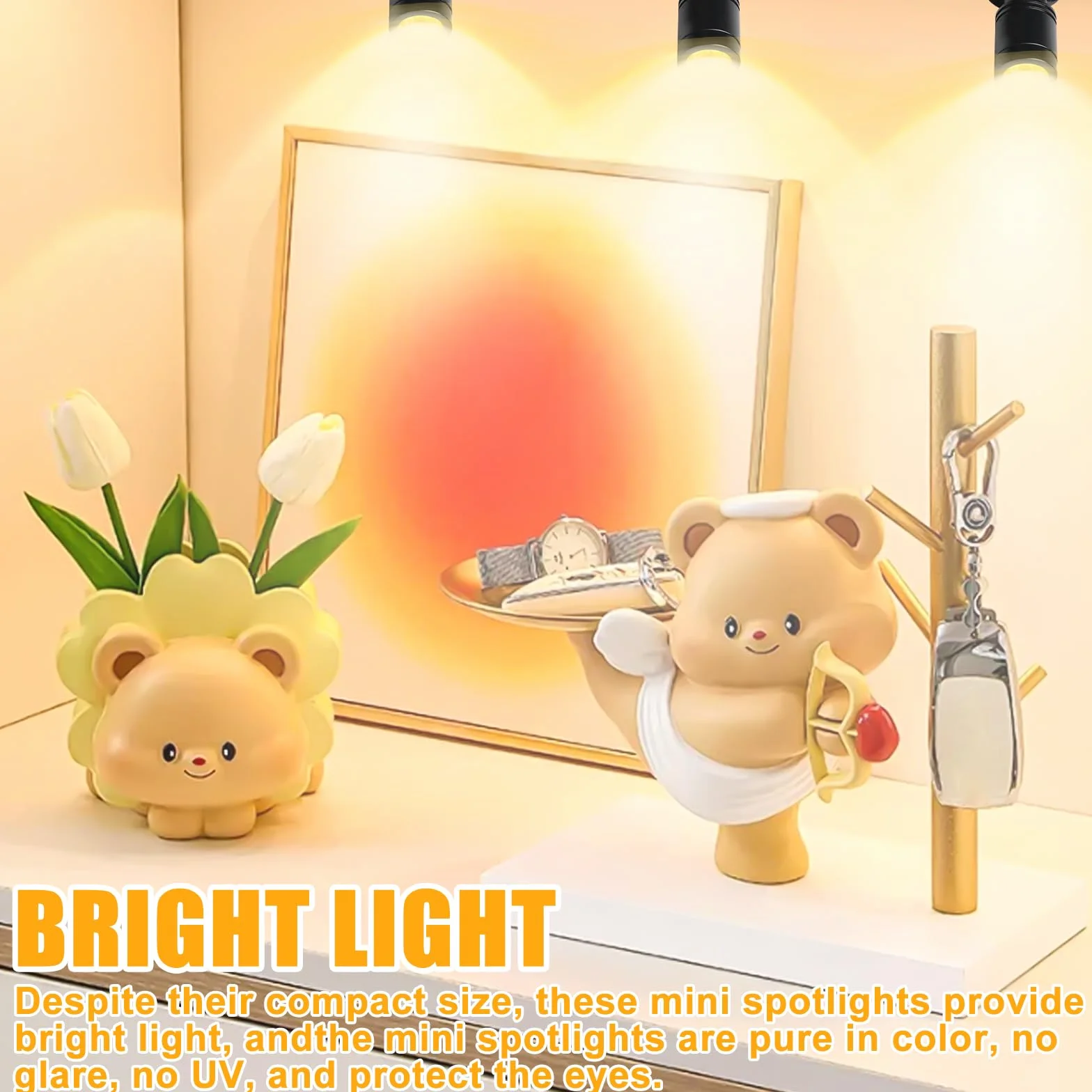 Aicharynic Mini Focos 4 unidades Luz Blanca Cálida 3000K USB 5V Foco Giratorio 360° para Vitrinas