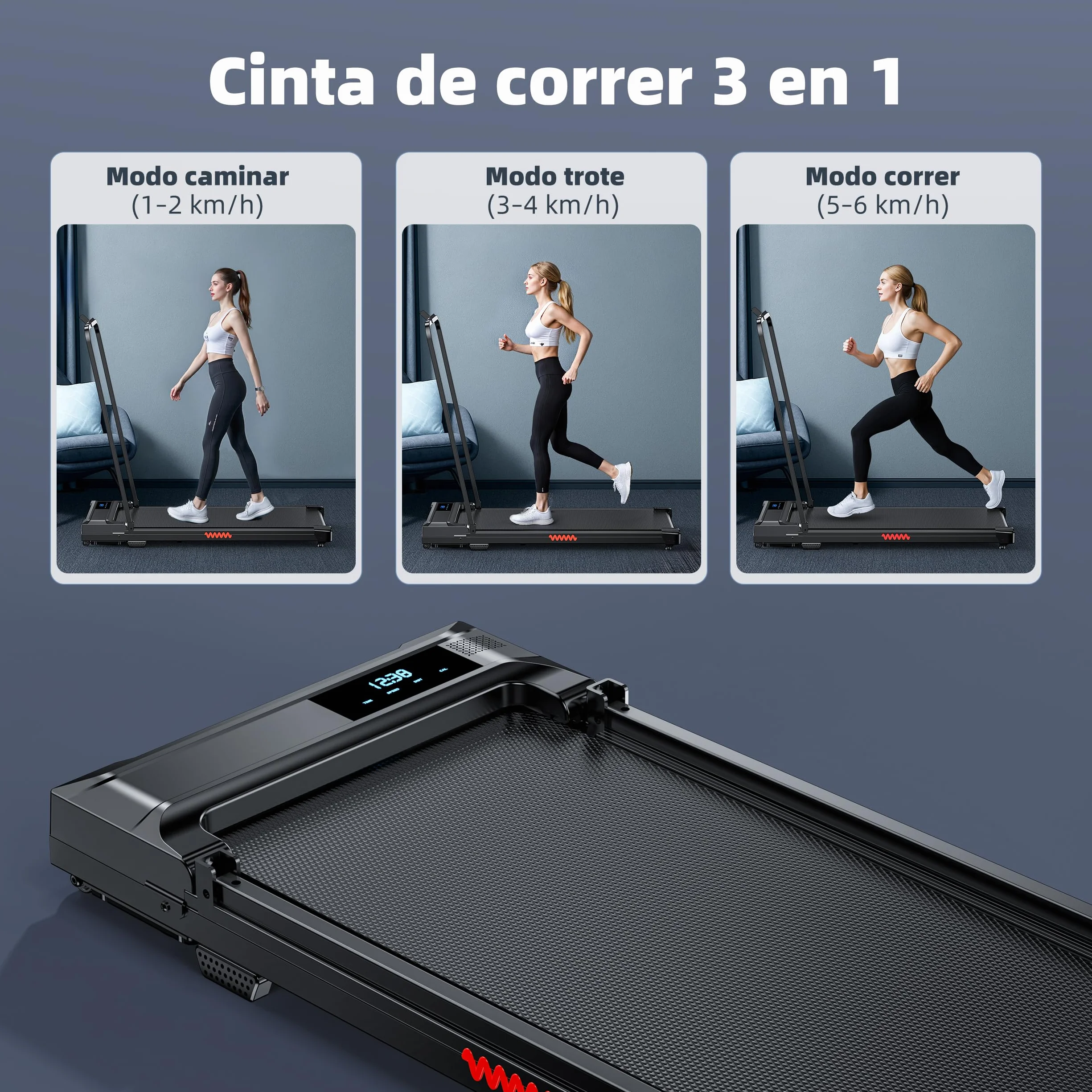 Cinta de Correr Plegable 3 en 1 con Pantalla LED y Mando – Walking Pad Silencioso con Asas Desmontables,Oficina o Escritorio