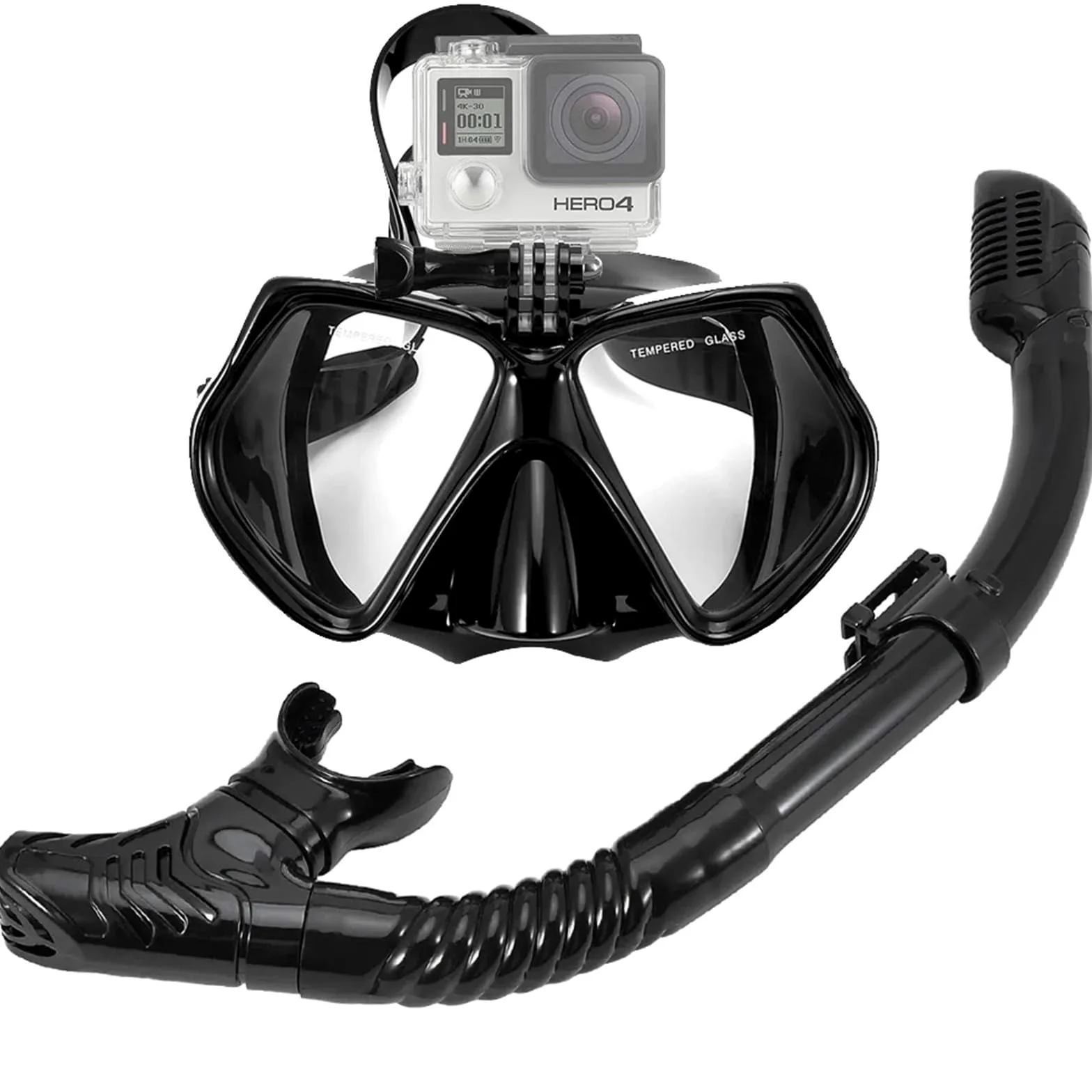 Buceo Máscara de Snorkel Máscara de Buceo con Kit de Snorkel para cámara Deportiva subacuática GoPro, Gafas de natación Profesionales antivaho y secas