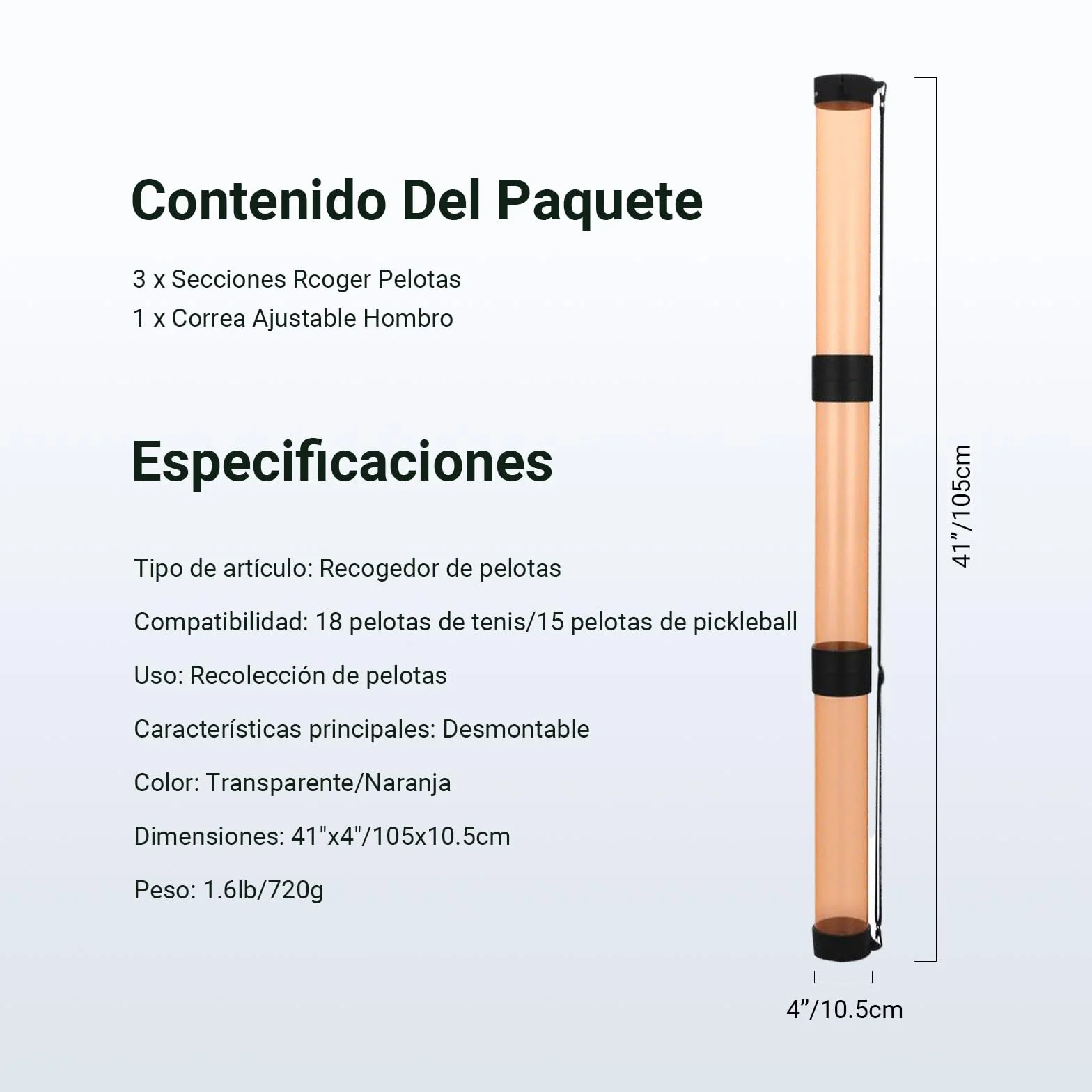 NEEWER Recuperador de Bolas de Tubo 3 Secciones Extraíble Anti-Plegable Colector Superior con Tope Correa de Mano
