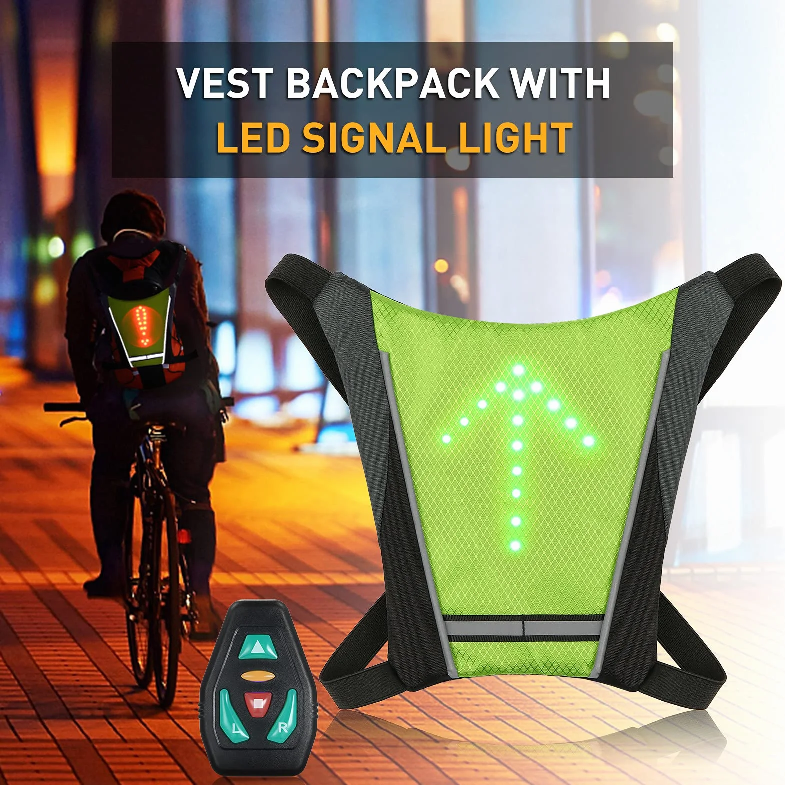 Lixada Chaleco de señal de Giro LED, Chaleco Reflectante USB Recargable con indicador de dirección y Control Remoto, para Ciclismo Luz de Advertencia