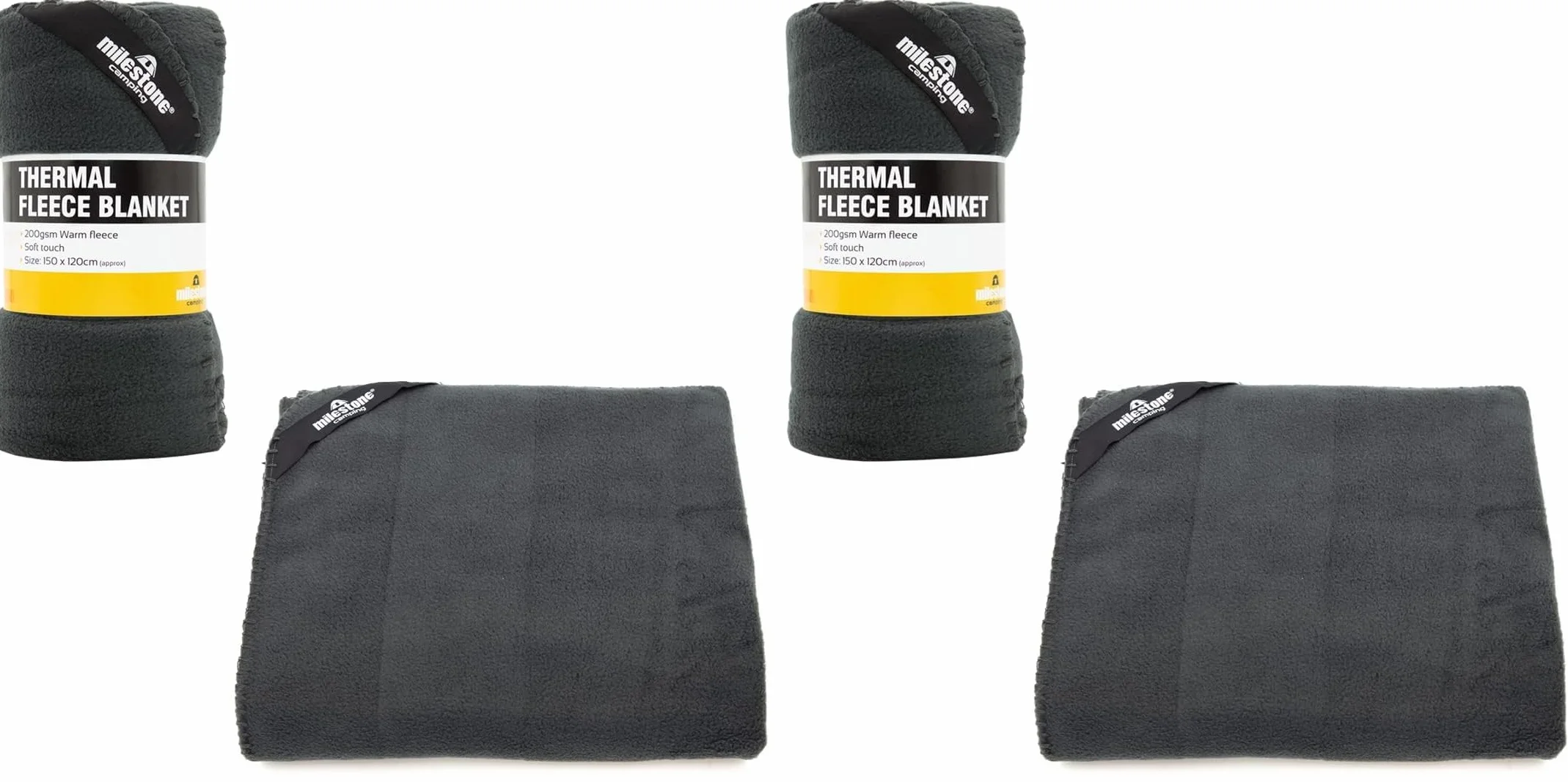 Milestone - Manta de Forro Polar para Camping, Color Antracita (Paquete de 2)