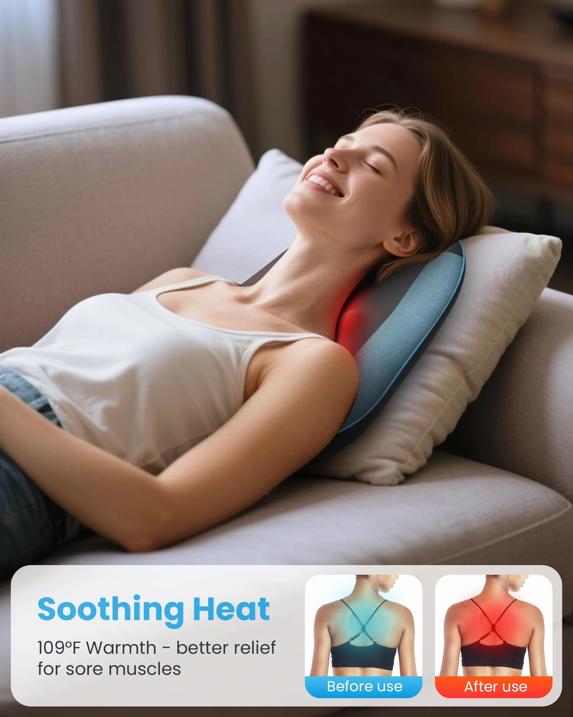 COMFIER Masajeador Cervical y Espalda Inalámbrico con Calor, Cojín de Masaje Shiatsu para Aliviar Dolor de Cuello y Hombros