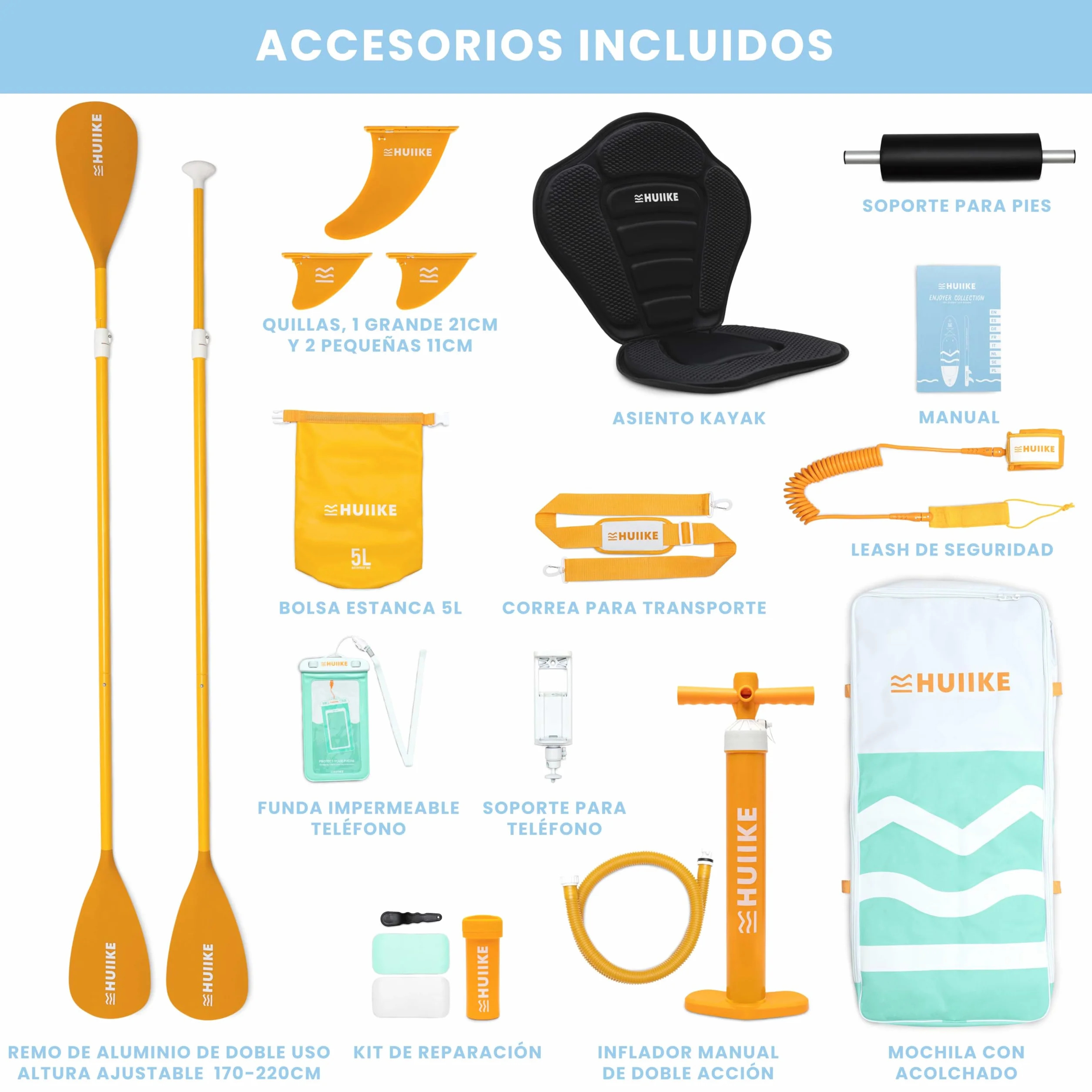 HUIIKE Tabla Paddle Surf Hinchable 305x84x15 cm 130 kg con Accesorios