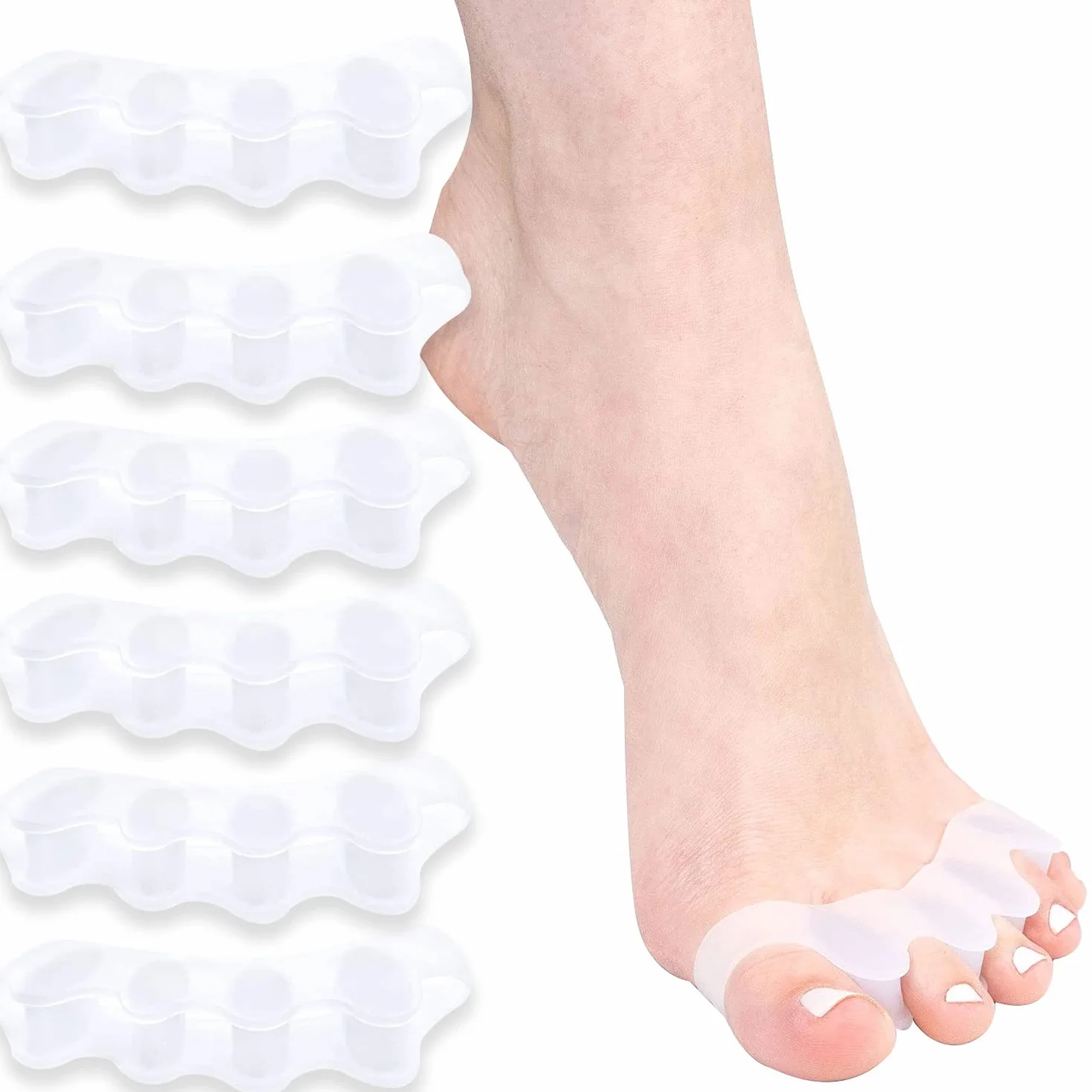 Separador Dedos Pie Silicona Ortopédico 6X Ajuste Ballet Yoga Atletas Blanco