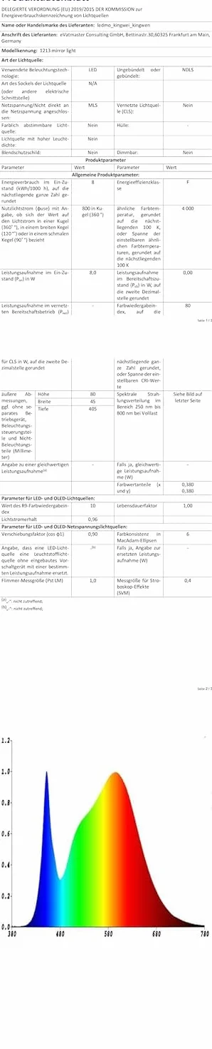 Kingwen Lámpara LED de Espejo 8W 40cm Blanco Frío 6500K IP44 230V
