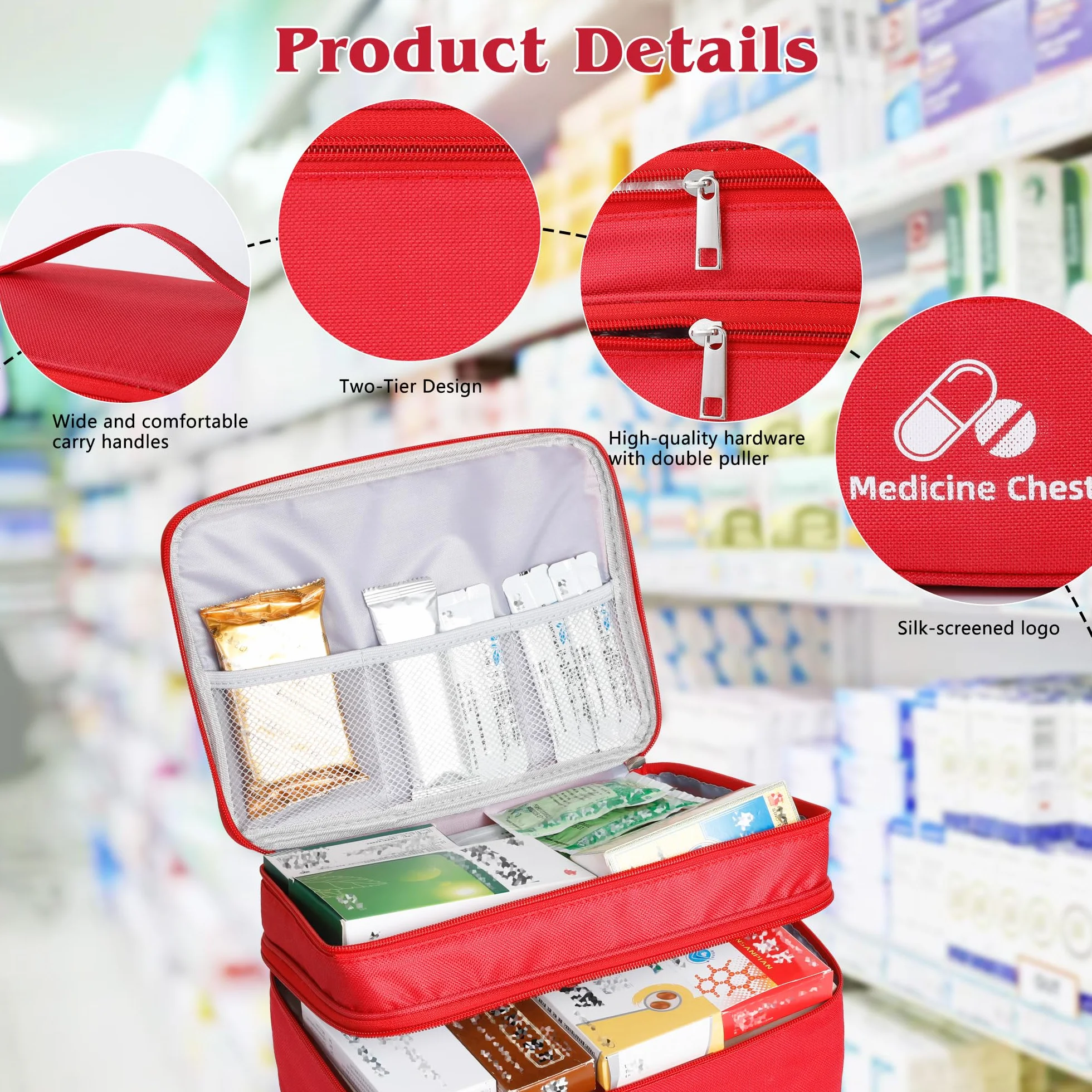 Romon Bolsa Primeros Auxilios Portátil Impermeable Gran Capacidad Botiquín Médico Vacío Rojo