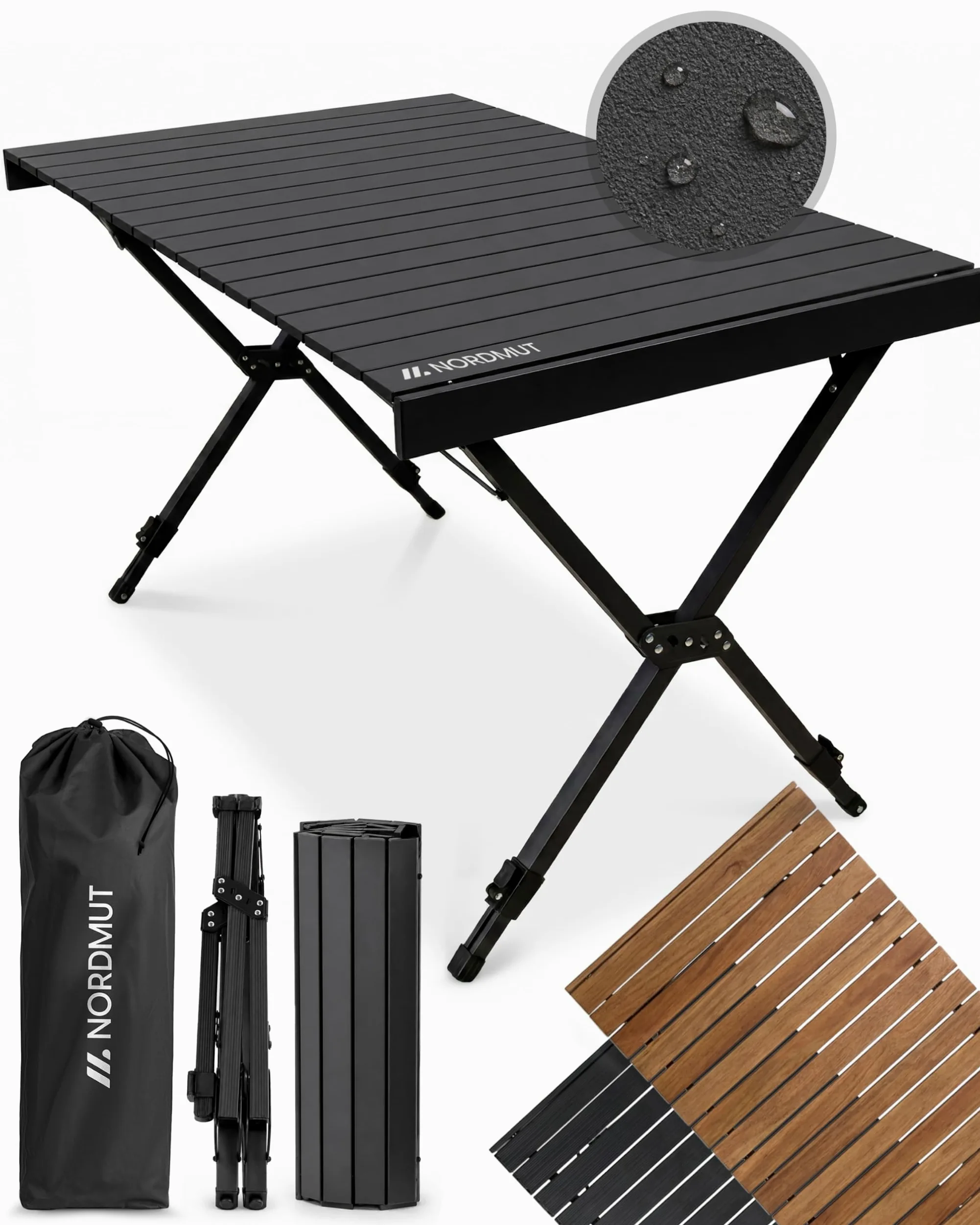 NORDMUT® Mesa de camping plegable – Mesa plegable de aluminio de alta calidad – Mesa de camping inoxidable regulable en altura con fácil montaje (antracita, 110 x 70 cm)
