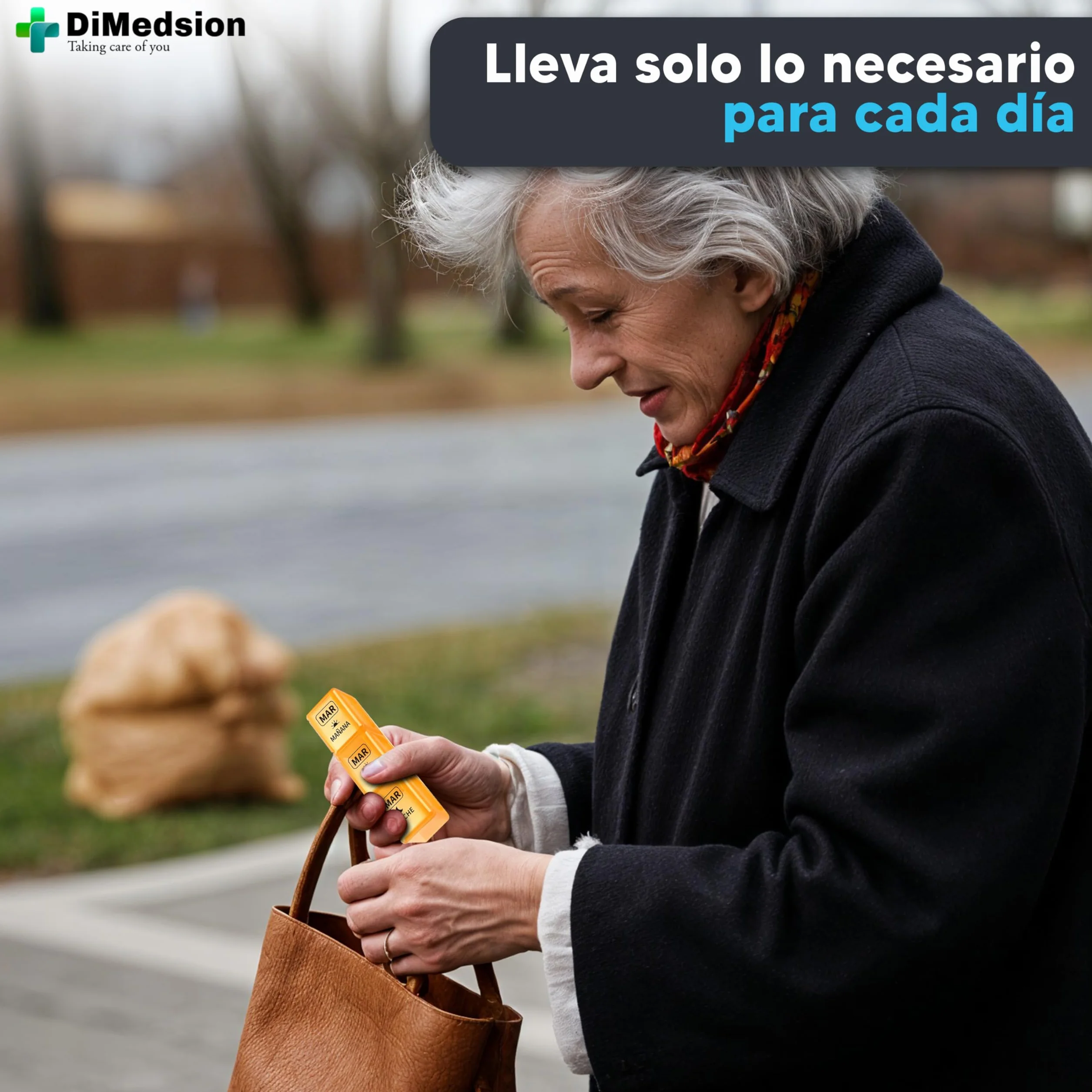 Pastillero Semanal 3 Tomas con Cortador y Organizador Medicamentos Negro