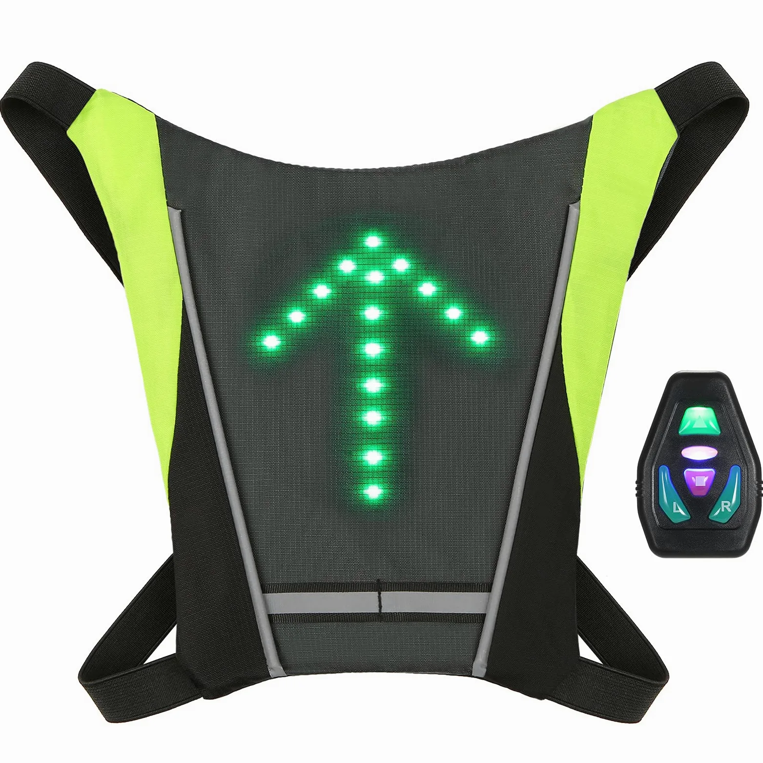 Lixada Chaleco de señal de Giro LED, Chaleco Reflectante USB Recargable con indicador de dirección y Control Remoto, para Ciclismo Luz de Advertencia