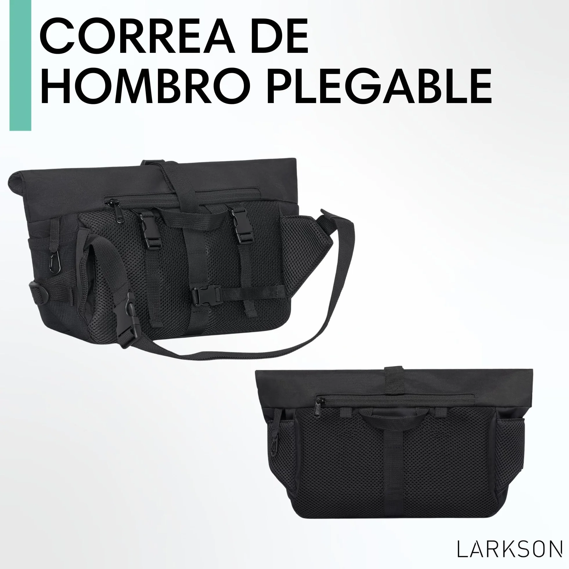 LARKSON Bolsa Manillar Bicicleta Negro - Lasse - Bolsa 2 en 1 para Bici y Bandolera - con Reflejo - Repelente al Agua