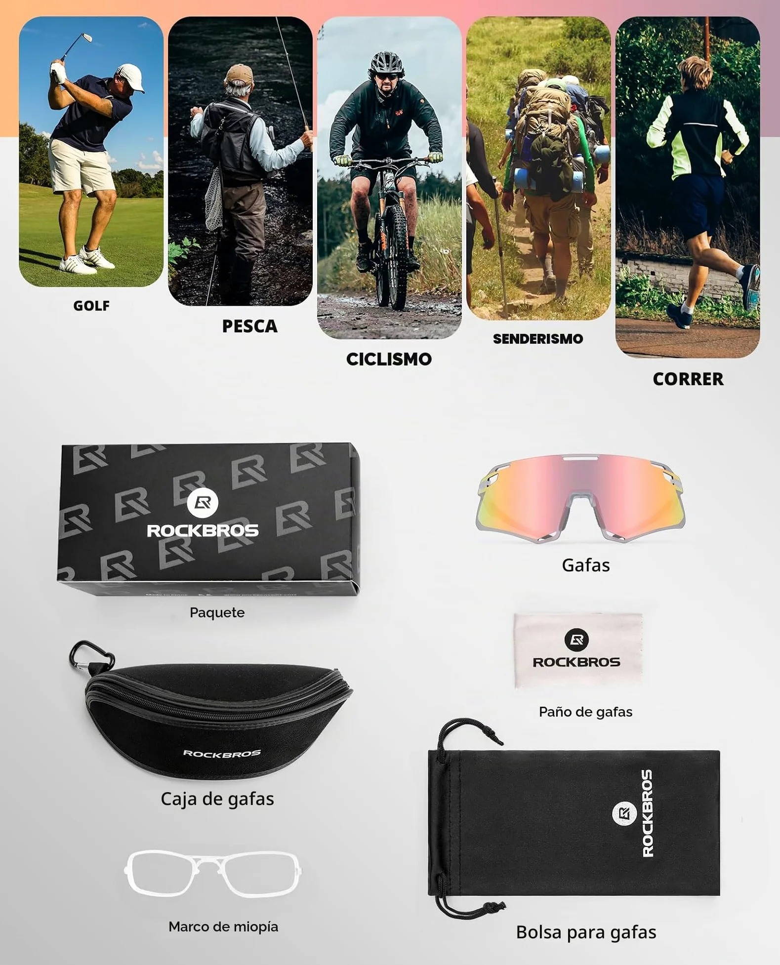 ROCKBROS Gafas de Sol Deportivas Polarizadas para Hombre y Mujer Gafas de Ciclismo de Montura TR90 para Deportes al Aire Libre Ciclismo MTB Pesca Running
