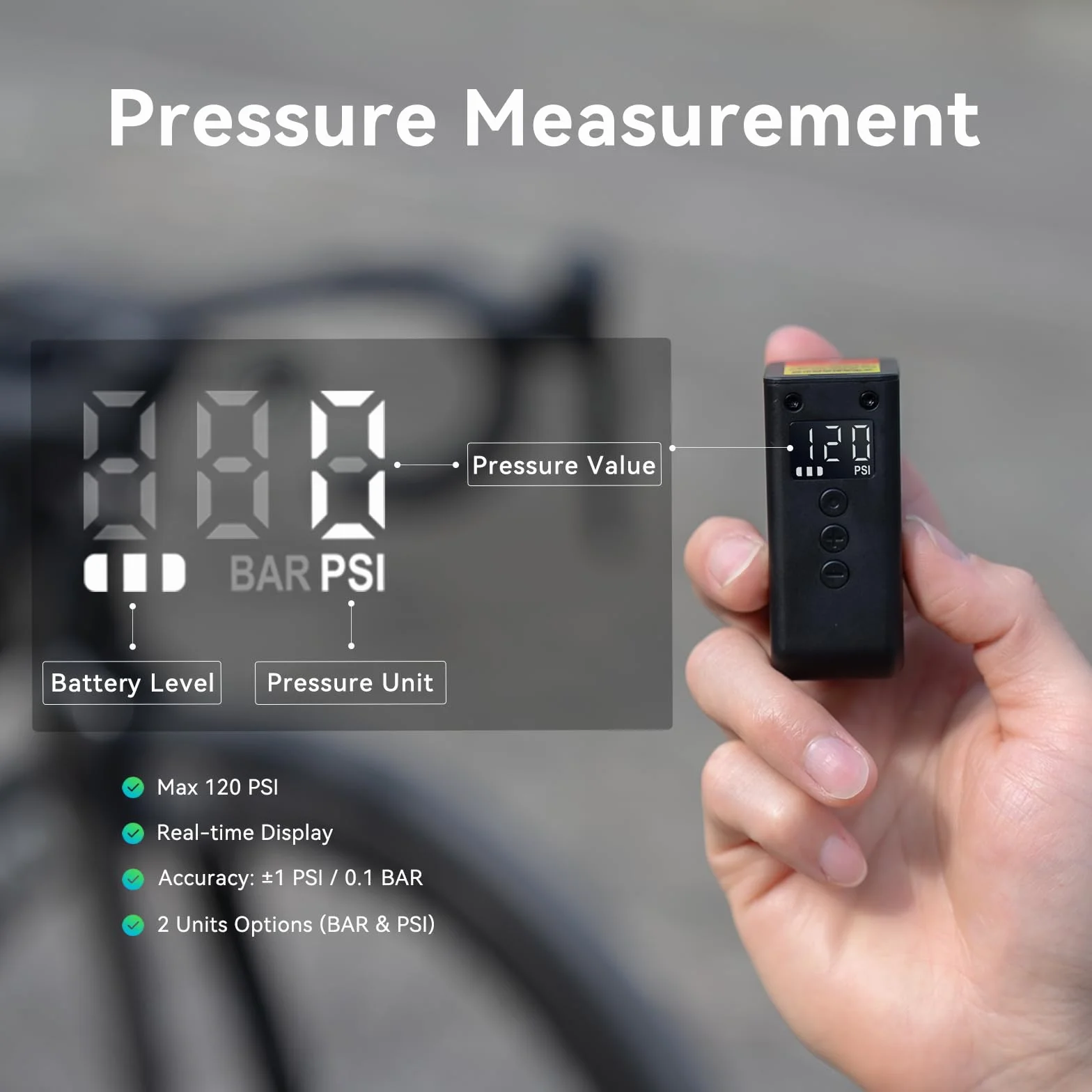 CYCPLUS Mini Bomba para Bicicleta con Manómetro, Bomba Eléctrica Compacta 120 PSI, Parada Automática, Válvulas Presta y Schrader para Bicicletas Eléctricas, MTB y de Carretera AS2 Ultra (90g)