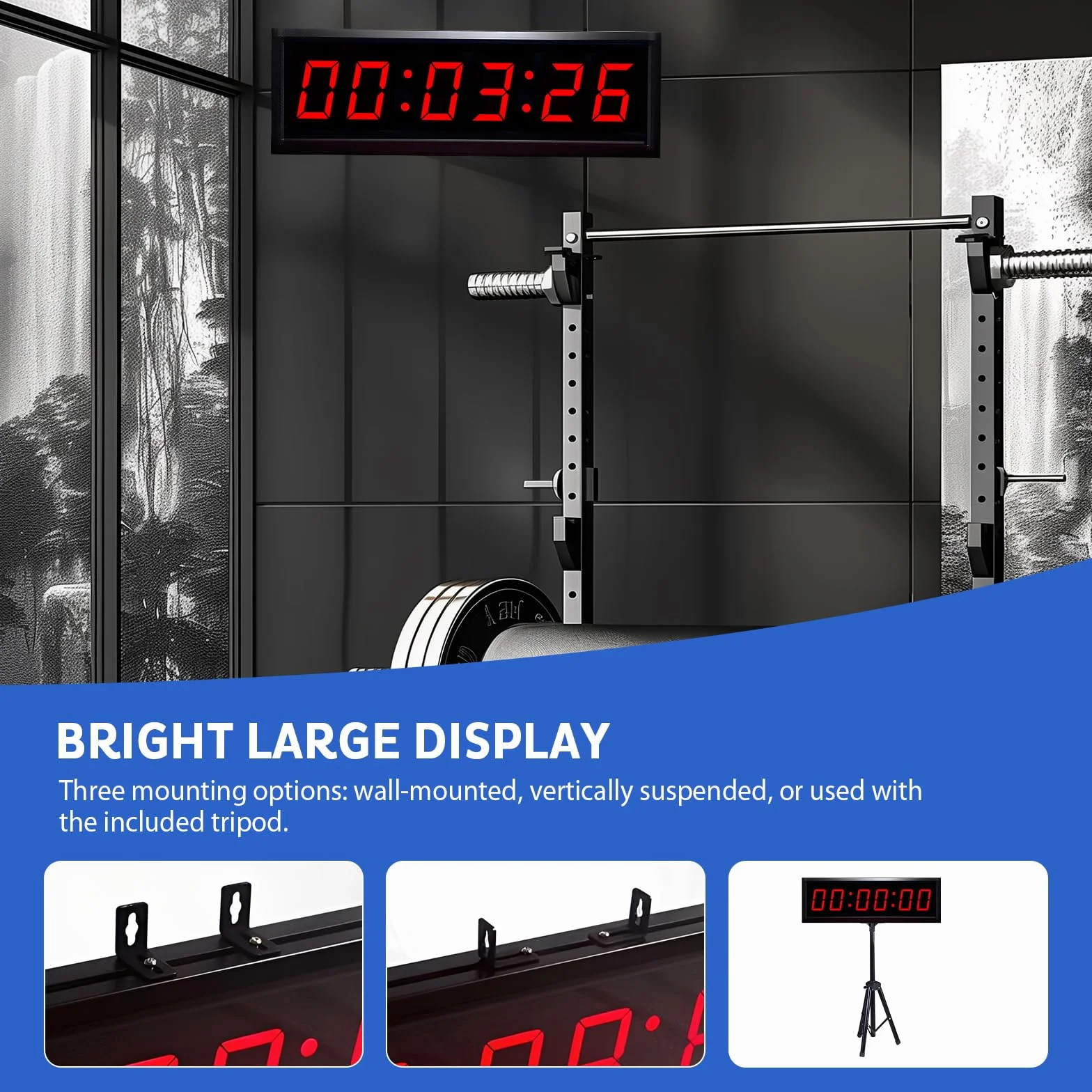 Temporizador de cuenta atrás, 2,3 pulgadas, con trípode, 6 dígitos, función de recuento de baja/alto, mando a distancia, cronómetro, reloj digital LED de 12/24 horas, adecuado para entrenamiento
