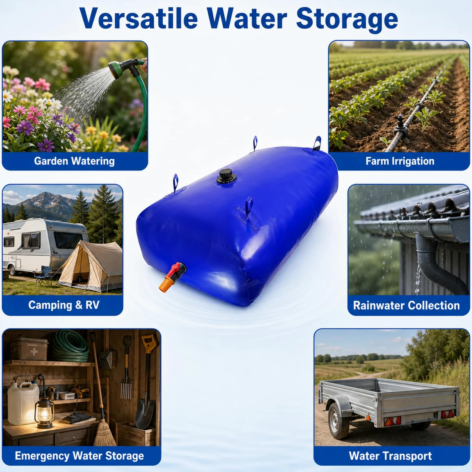 Vejiga del Almacenamiento De Agua,DepóSito De Agua Plegable De PVC,DepóSito De Agua Plegable con Grifo,Llenado De Agua RáPido,para DepóSito De Agua JardíN,Camping
