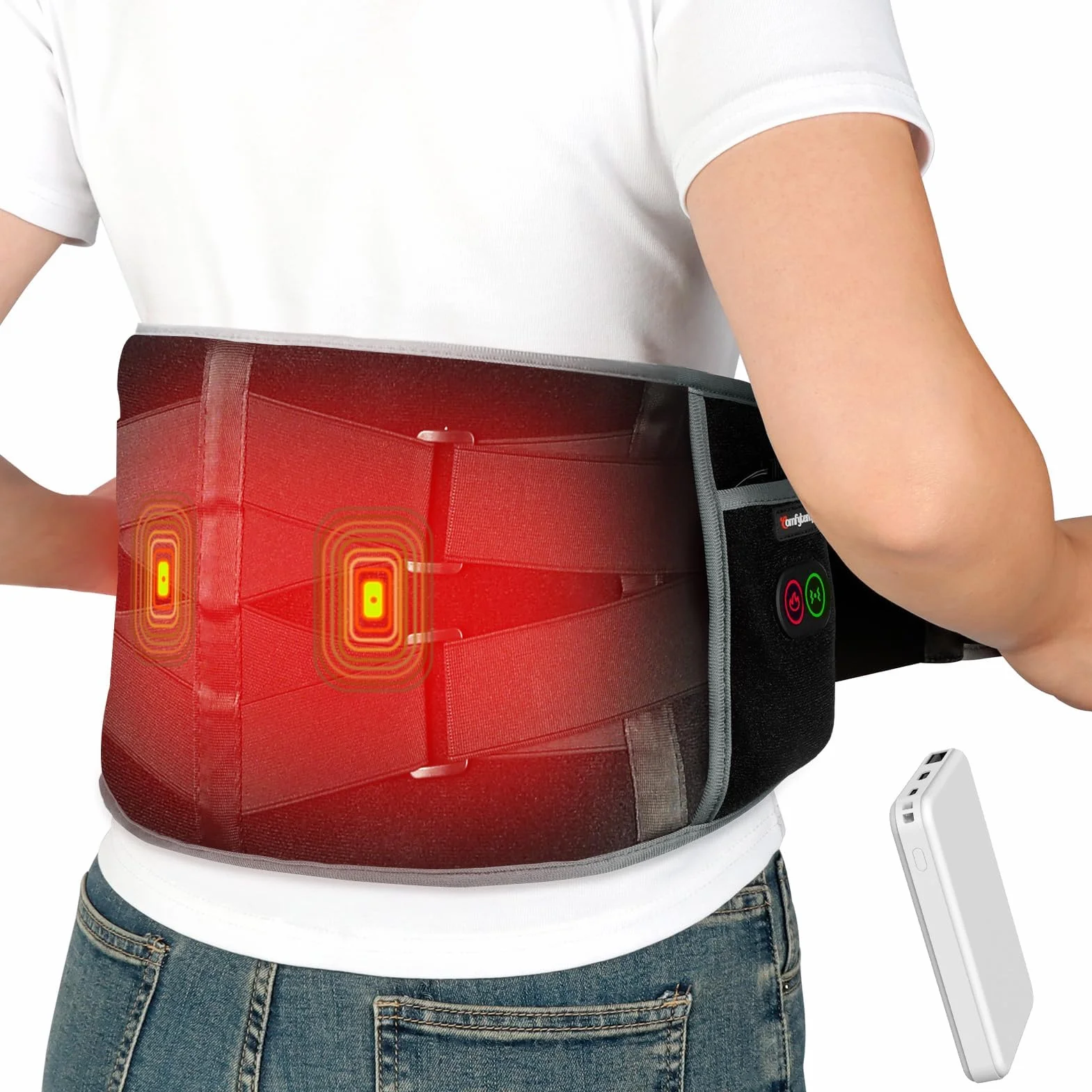 Comfytemp Almohadilla Eléctrica Lumbar Inalámbrica con 3 Modos de Calefacción y Masaje, Faja Térmica para Zona Lumbar y Abdominal