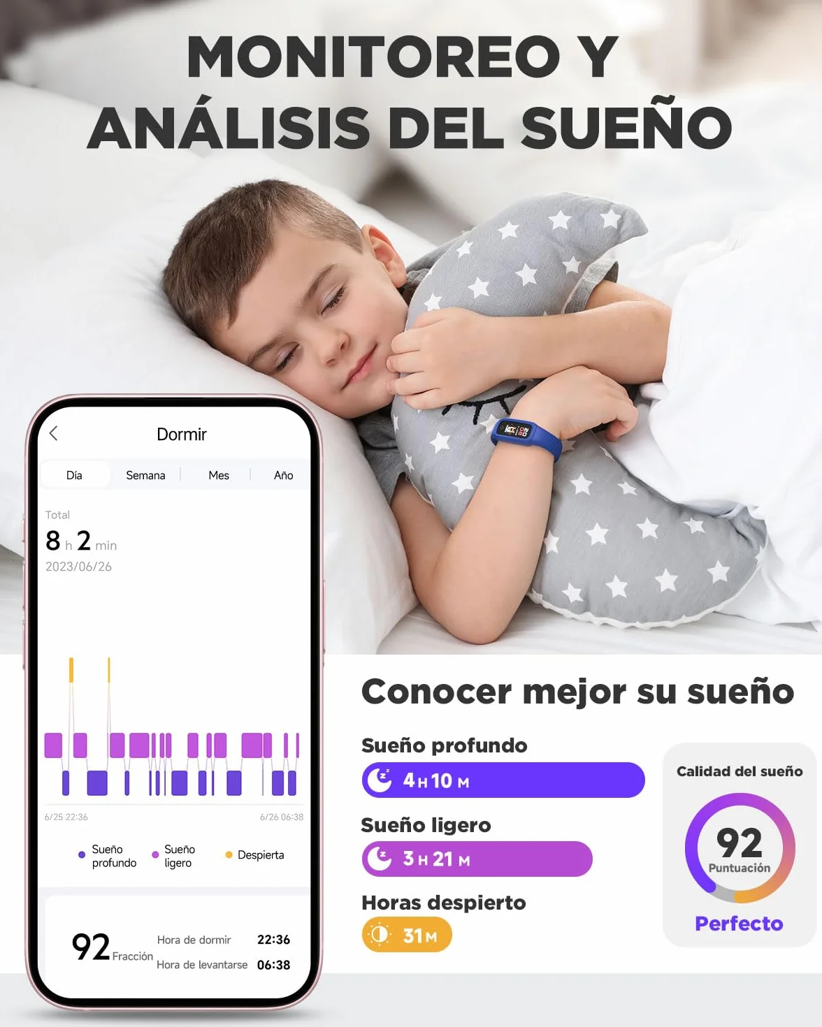 BIGGERFIVE Vigor 2 L Reloj Fitness para Niños y Niñas de 5 a 15 Años, Rastreador de Actividad, Monitor de Frecuencia Cardíaca y Sueño, Impermeable IP68, Podómetro, Contador de Calorías, Azul