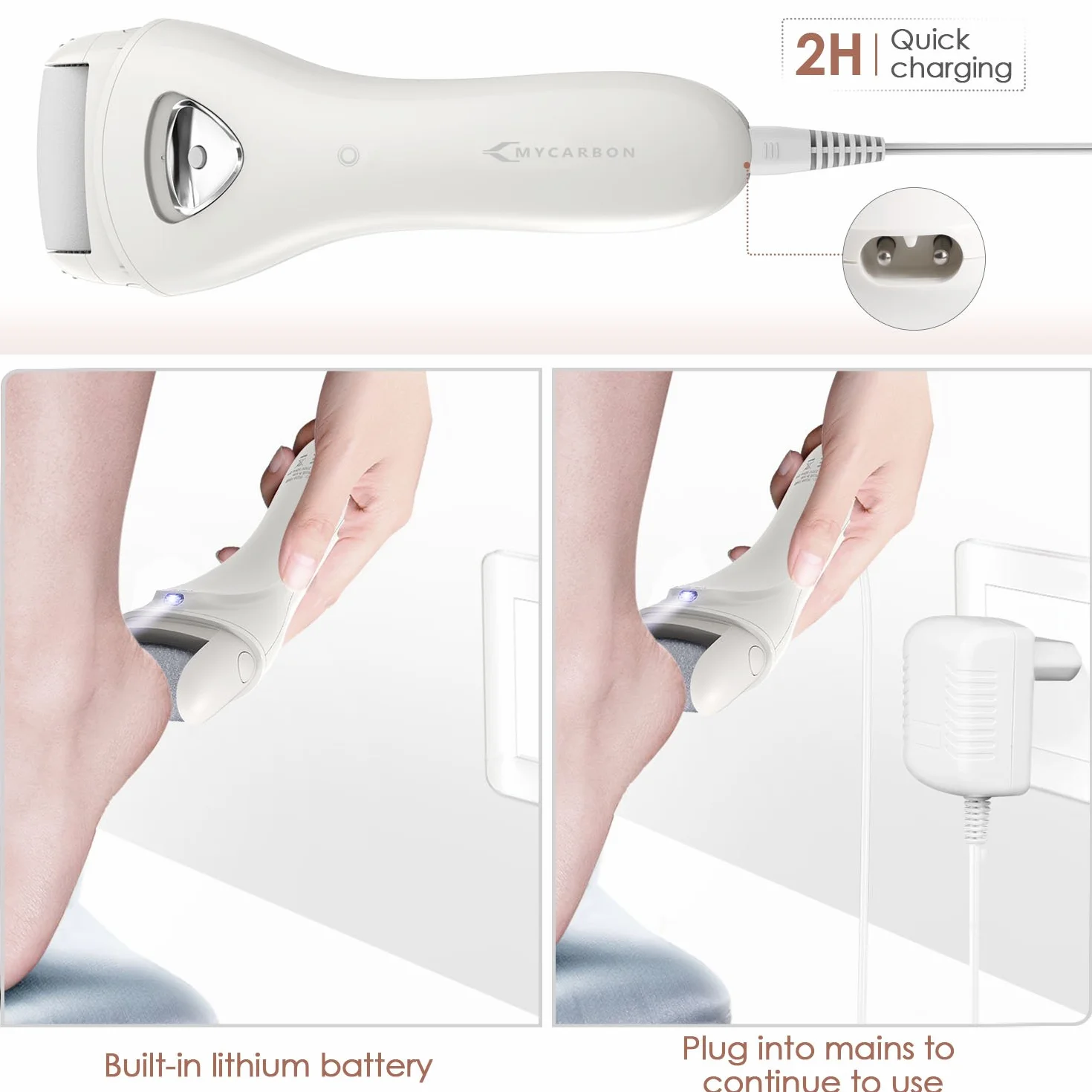 MYCARBON Lima Elétrica de Pies Recargable Profesional Pedicura Eliminar Durezas Callosidades con Recambios Blanco