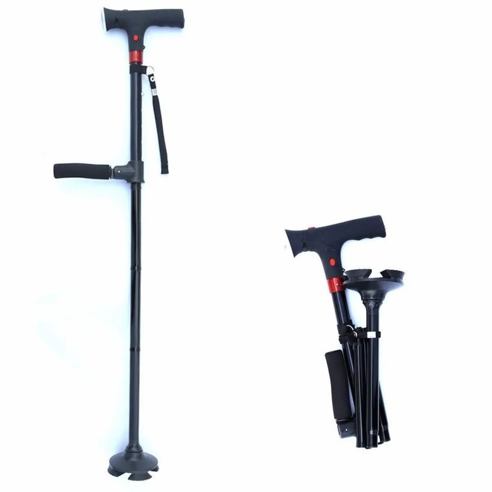 Bastón De Aluminio con Alarma Y Doble Mango For Personas Mayores Bastón Giratorio Telescópico Y Plegable con Luz