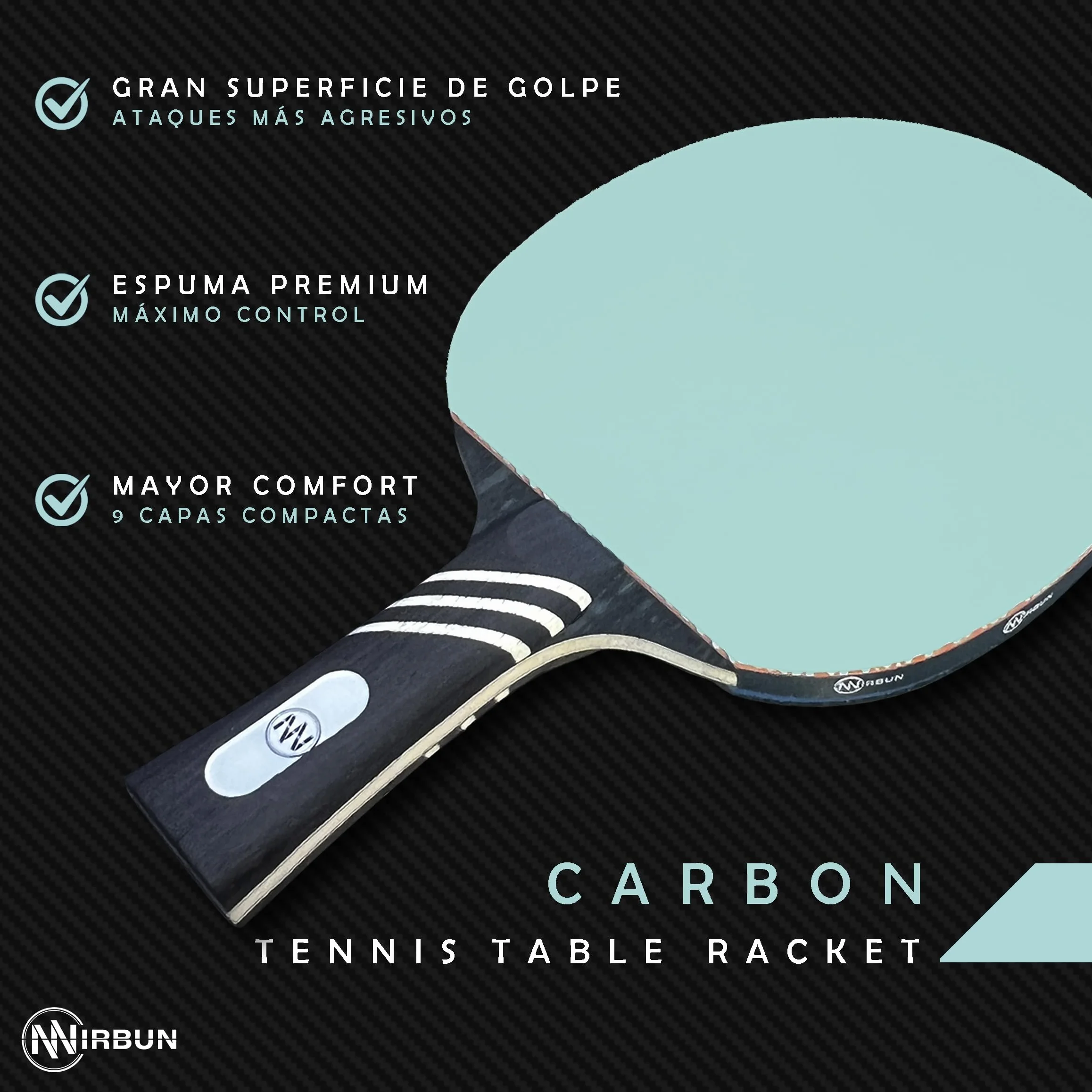Pala de Ping Pong Profesional de Carbono Raqueta Tenis de Mesa Goma Alta Resistencia Madera Polar Carbono Funda Protectora Control Potencia Velocidad