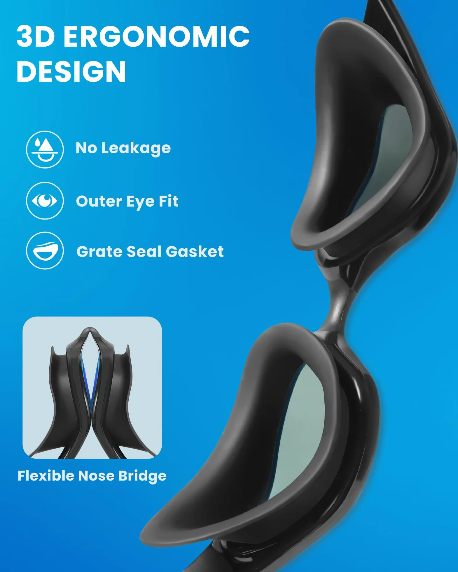 Freela Gafas de natación polarizadas para adultos, hombres y mujeres, gafas de natación para piscina de agua, visión amplia, transparente, antivaho, protección UV, gafas de natación azules para