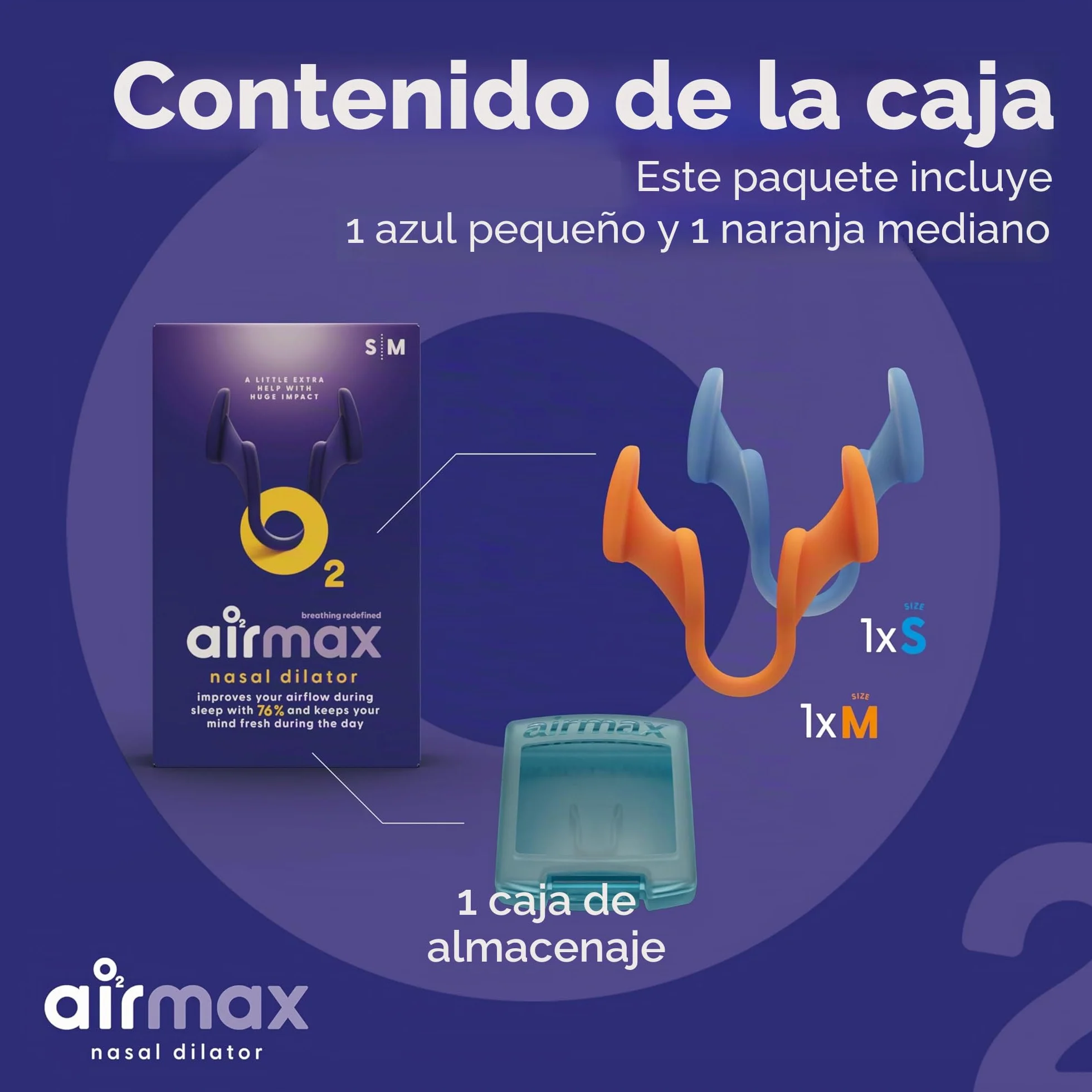 Airmax Dilatador nasal contra congestión y ronquidos - Incluye talla pequeña y mediana - Dispositivo médico