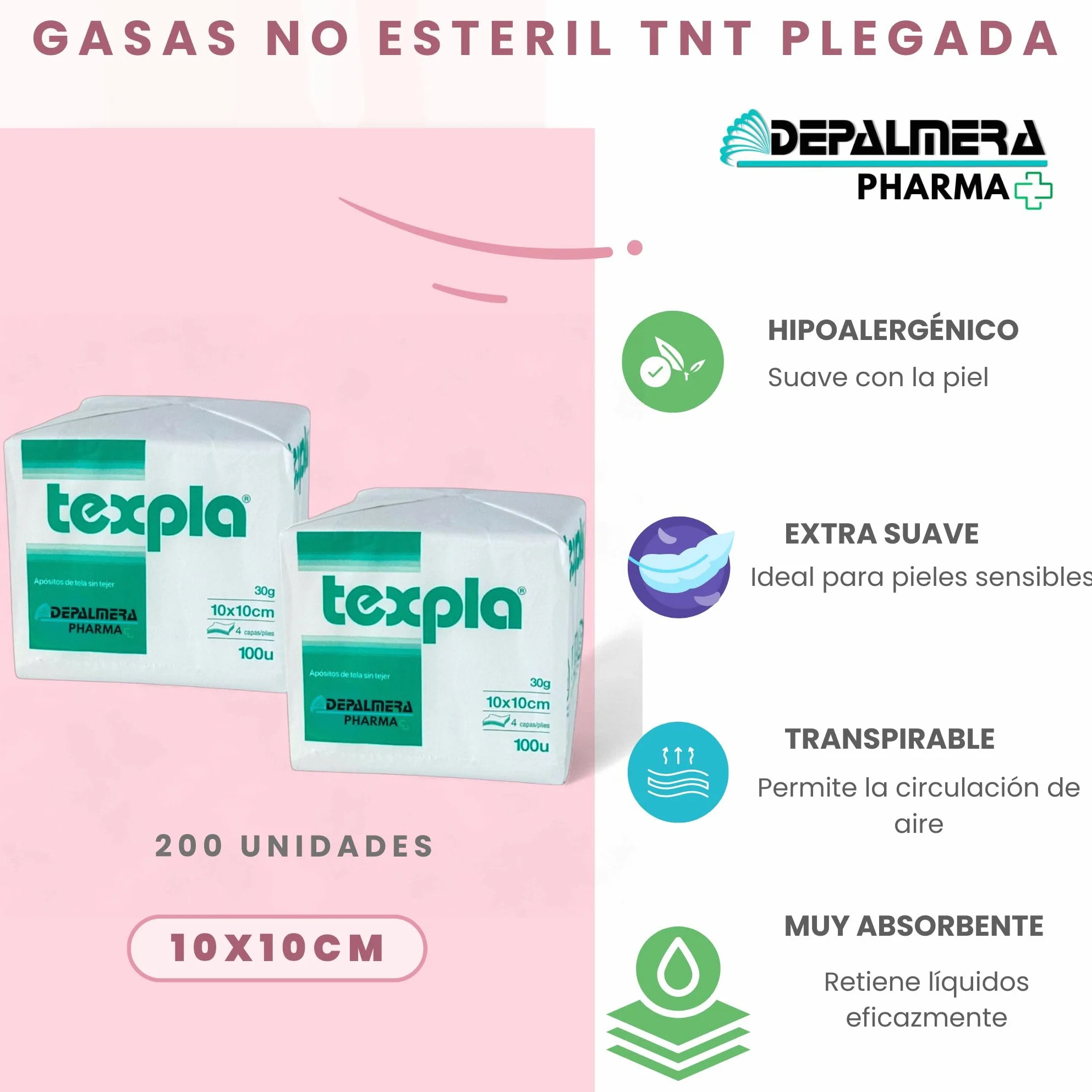 Gasa No Esteril TNT Plegada 10x10cm Pack 200 Unidades