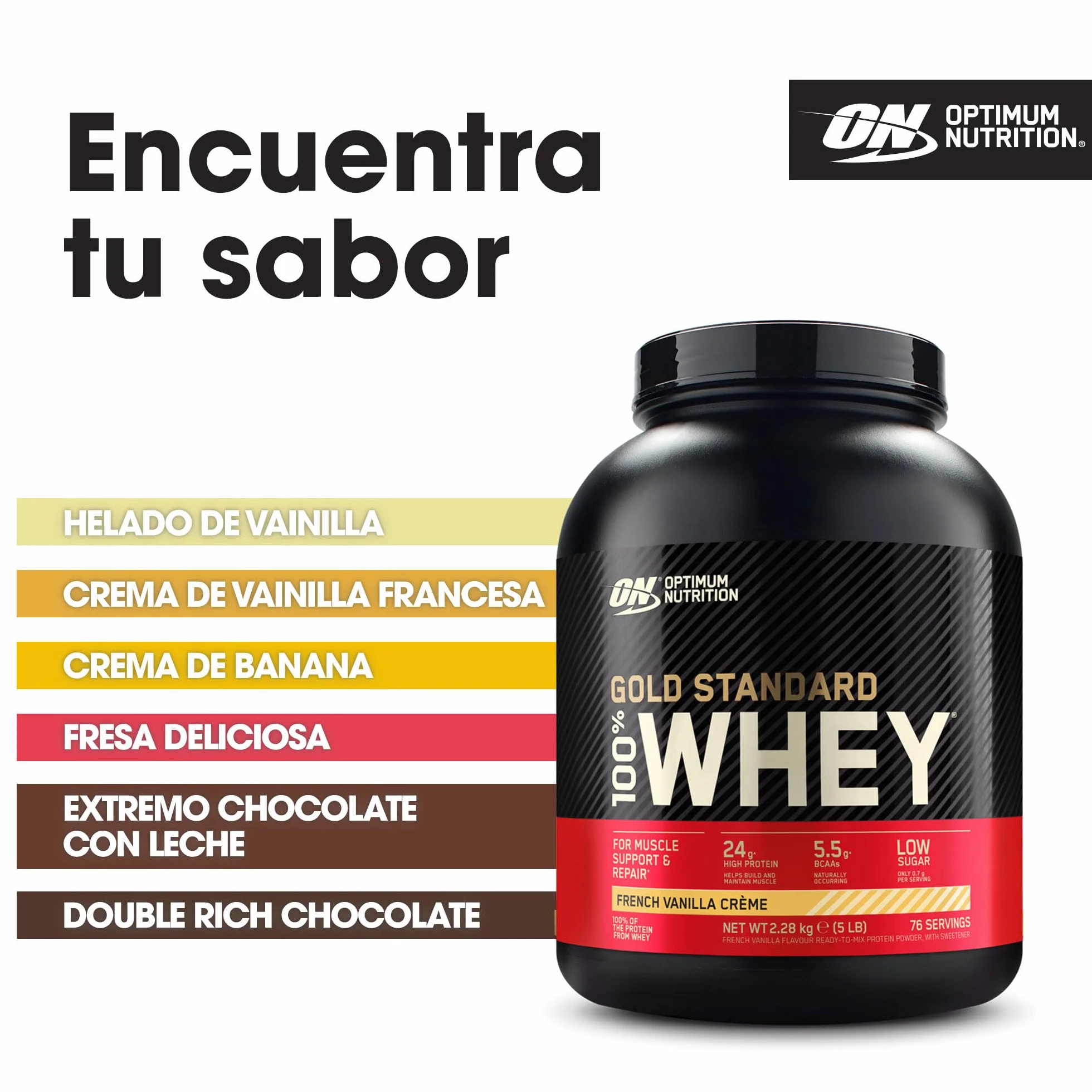 Optimum Nutrition Gold Standard 100% Whey Proteína Crema de Vainilla Francesa 2.28kg 76 Servicios