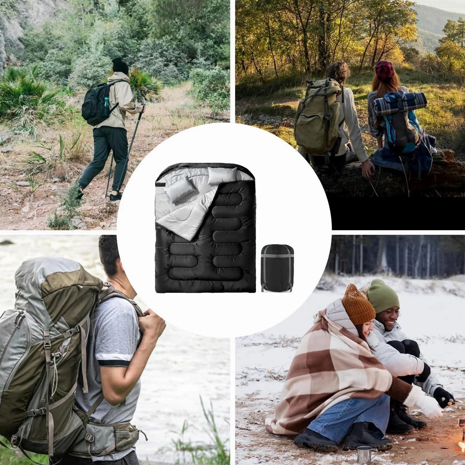 Saco De para 2 Personas Adultos,Saco 2 Plazas Todo Tiempo para Senderismo | Manta para Camping Verano Invierno Deporte Aire Libre Viaje Hombre Mujer