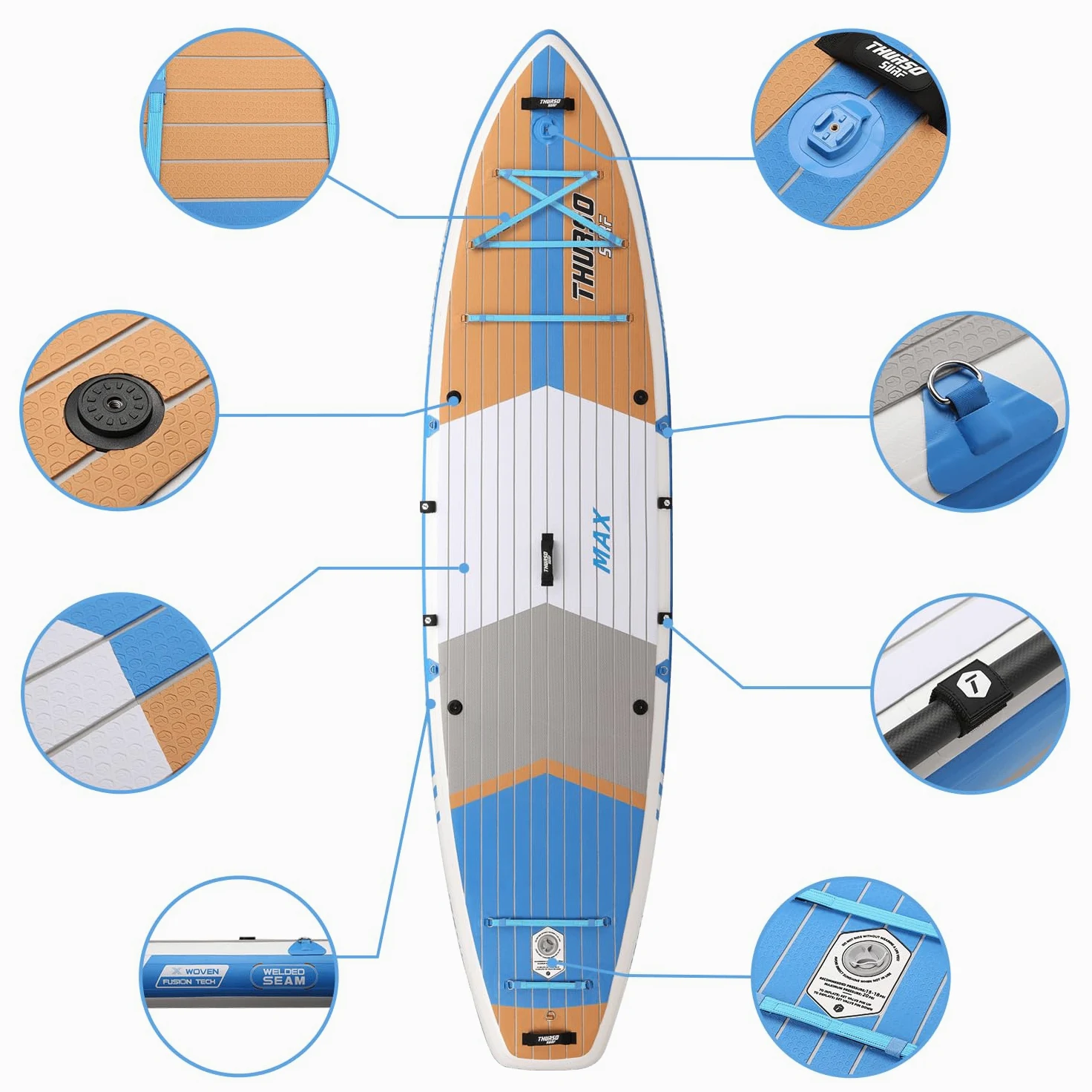 THURSO SURF Max - Tabla de remo inflable multiusos de 11 pies, 6 unidades, para pescar, familia/mascotas, SUP | Costuras tejidas | PVC de fusión | riel soldado | ligera y rígida