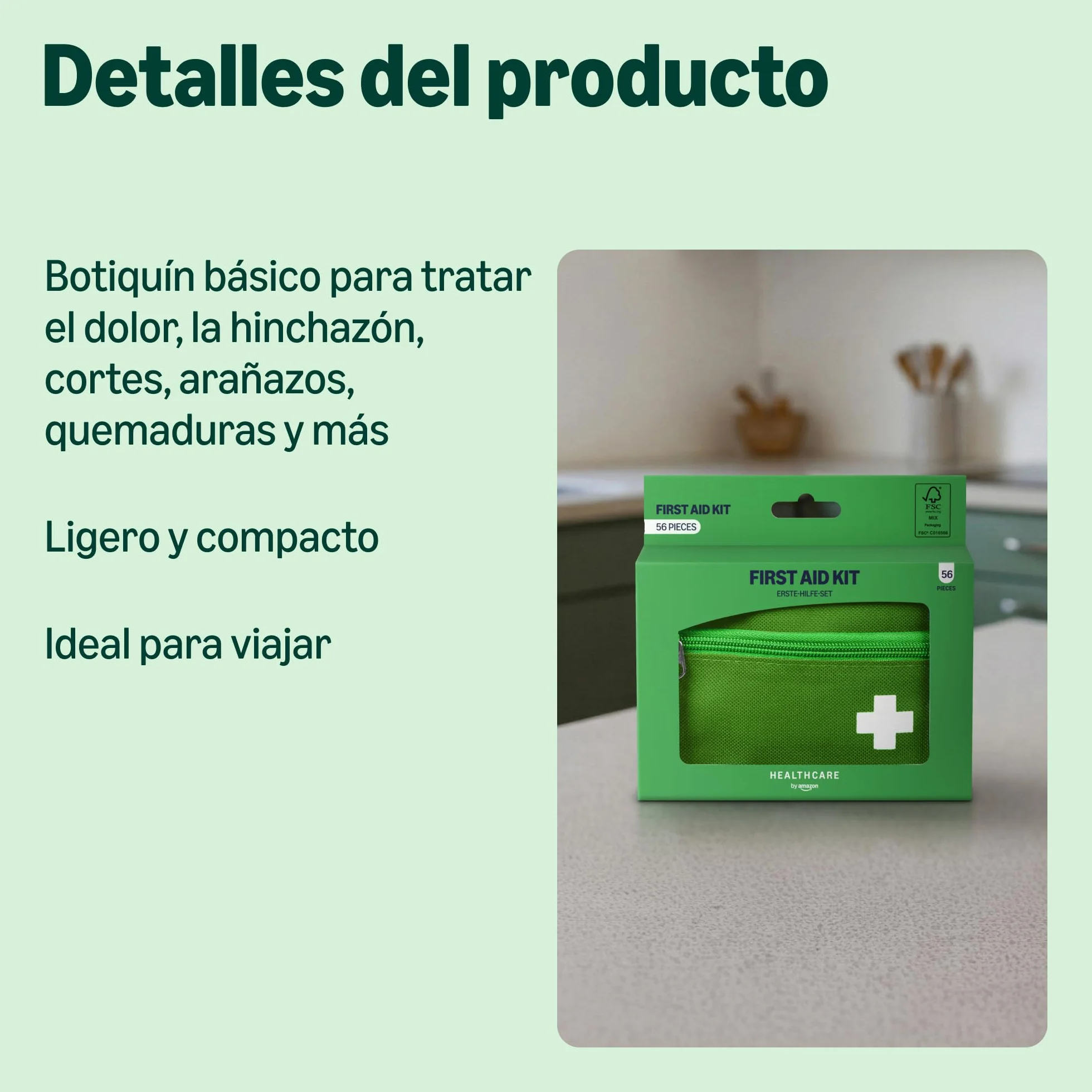 Kit de primeros auxilios Healthcare by Amazon, Verde, 56 unidades