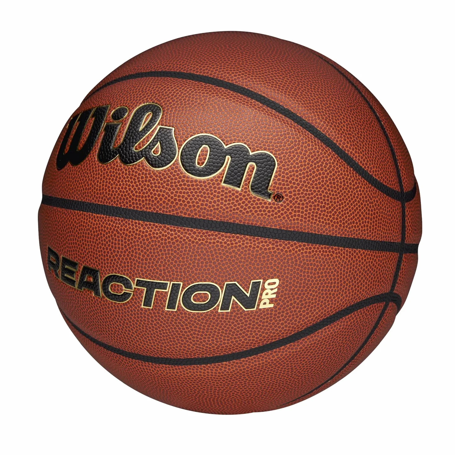 Wilson Balón de Baloncesto Reaction Pro, Marrón/Oro, Tamaño 7