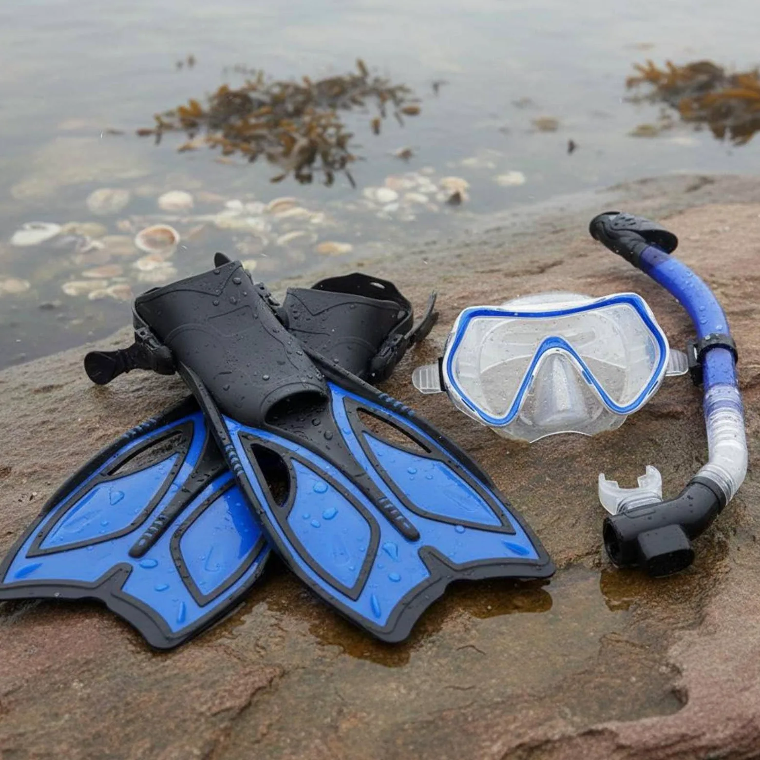 Amagogo Aletas y Máscara Equipo de Snorkel Conjunto Completo Gafas Visión Panorámica Silicona Flexible Tubo Seco Cierre Automático Aletas Ligeras Reducción de