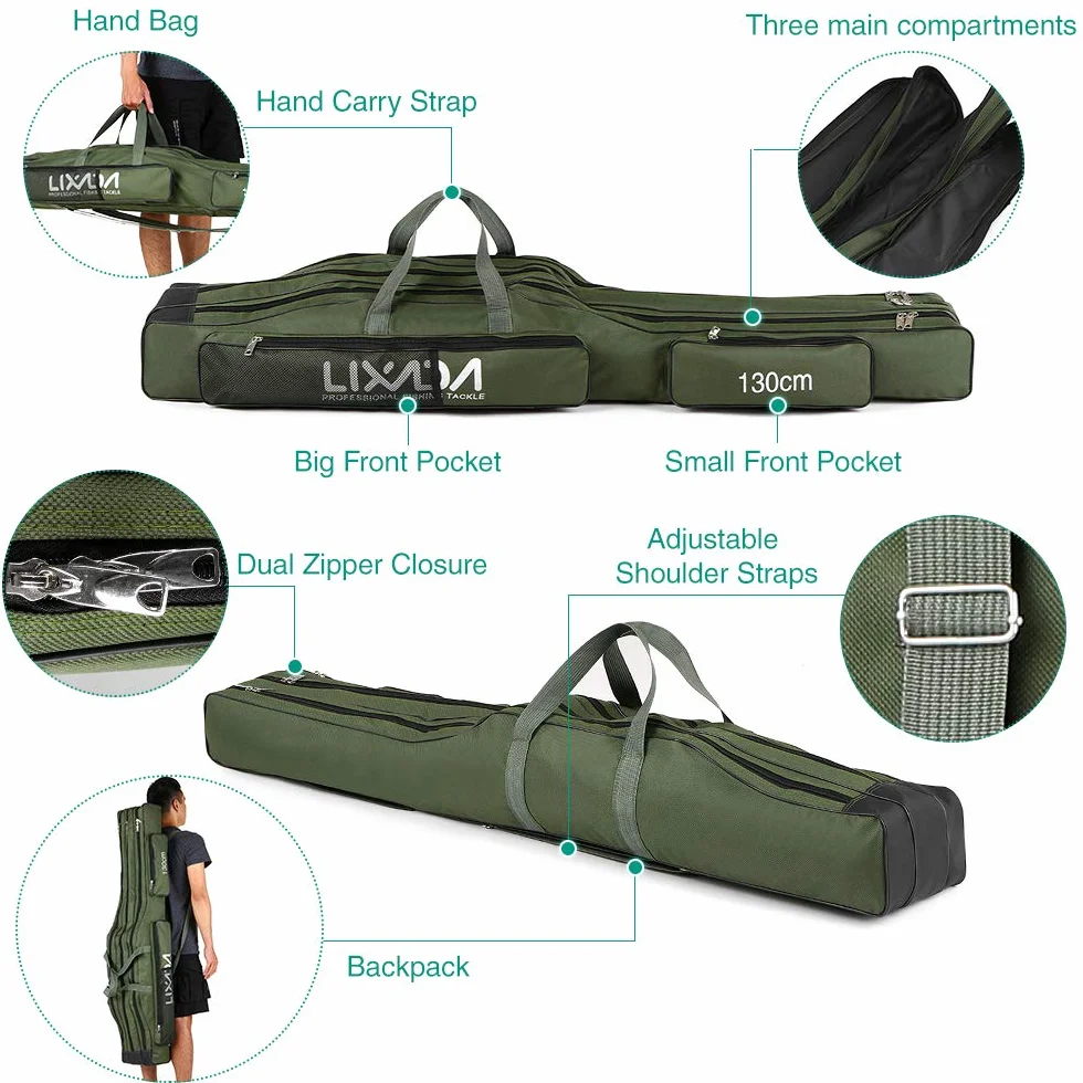 Bolsa de Pesca de Tres Capas Portátil Plegable 130cm 150cm Caña de Pescar Carrete Tackle Tool Carry Case Travel Bag