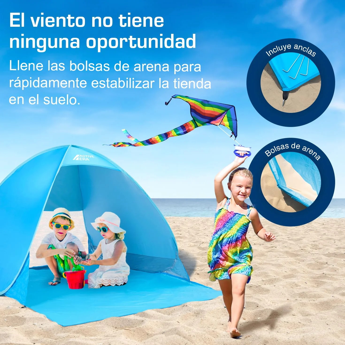 Active Era Tienda de Playa Carpa Plegable 2 Personas FPS 50+ Protección Solar UV - Incluye Bolsa de Viaje & Piquetas para Tienda - Tienda Playa Bebe