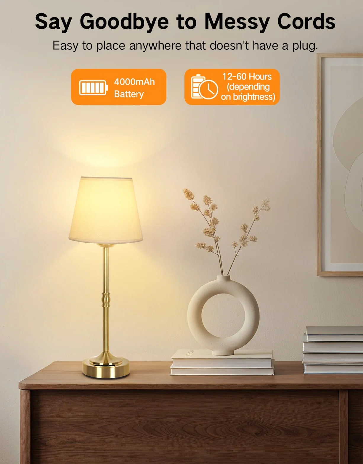 OUTON 2 Piezas Lámparas LED Recargables Inalámbricas Táctil Regulable 3 Temperaturas 5200mAh USB-C 60h Autonomía Oro